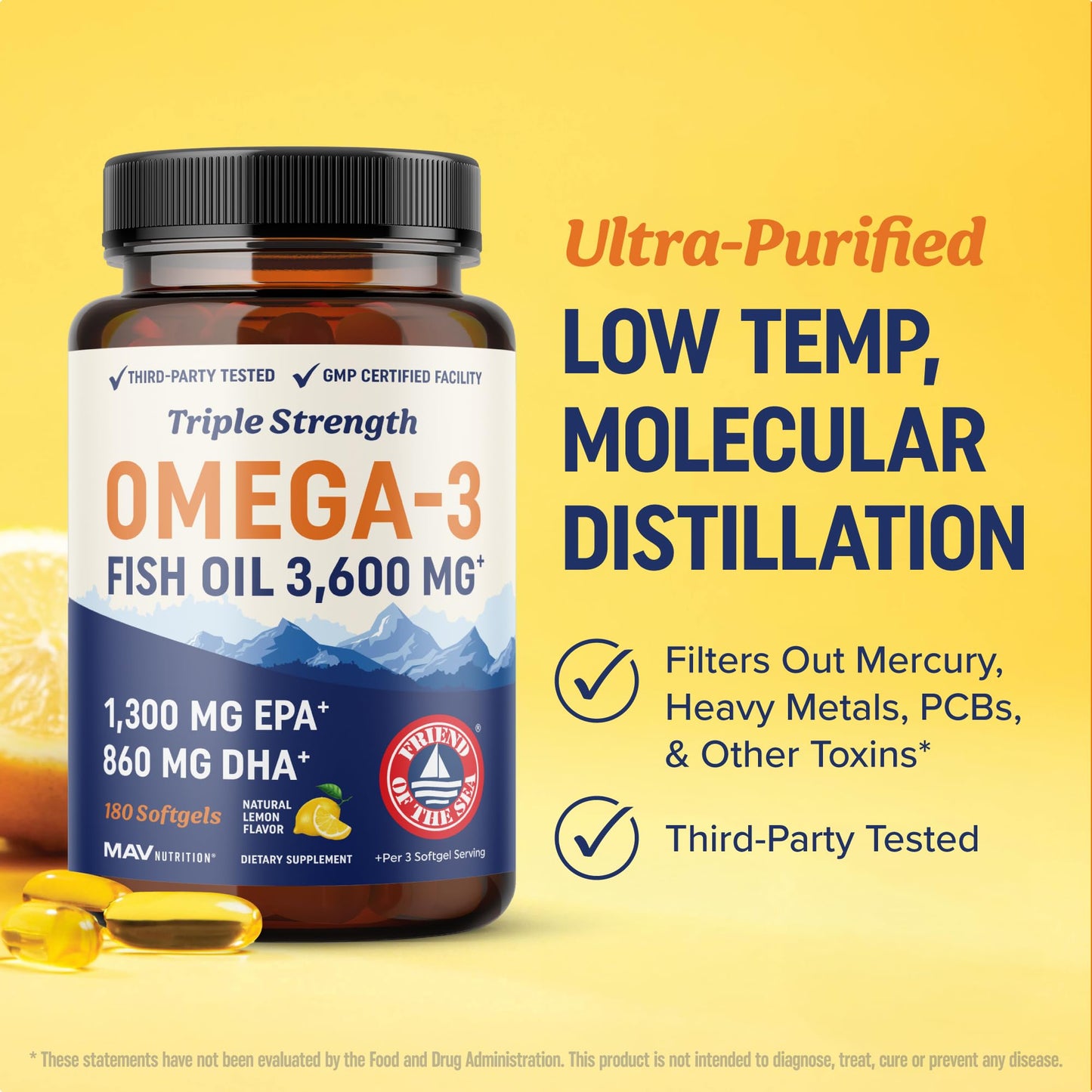 MAV NUTRITION Triple Strength Omega-3 Fish Oil Softgels 180 Count