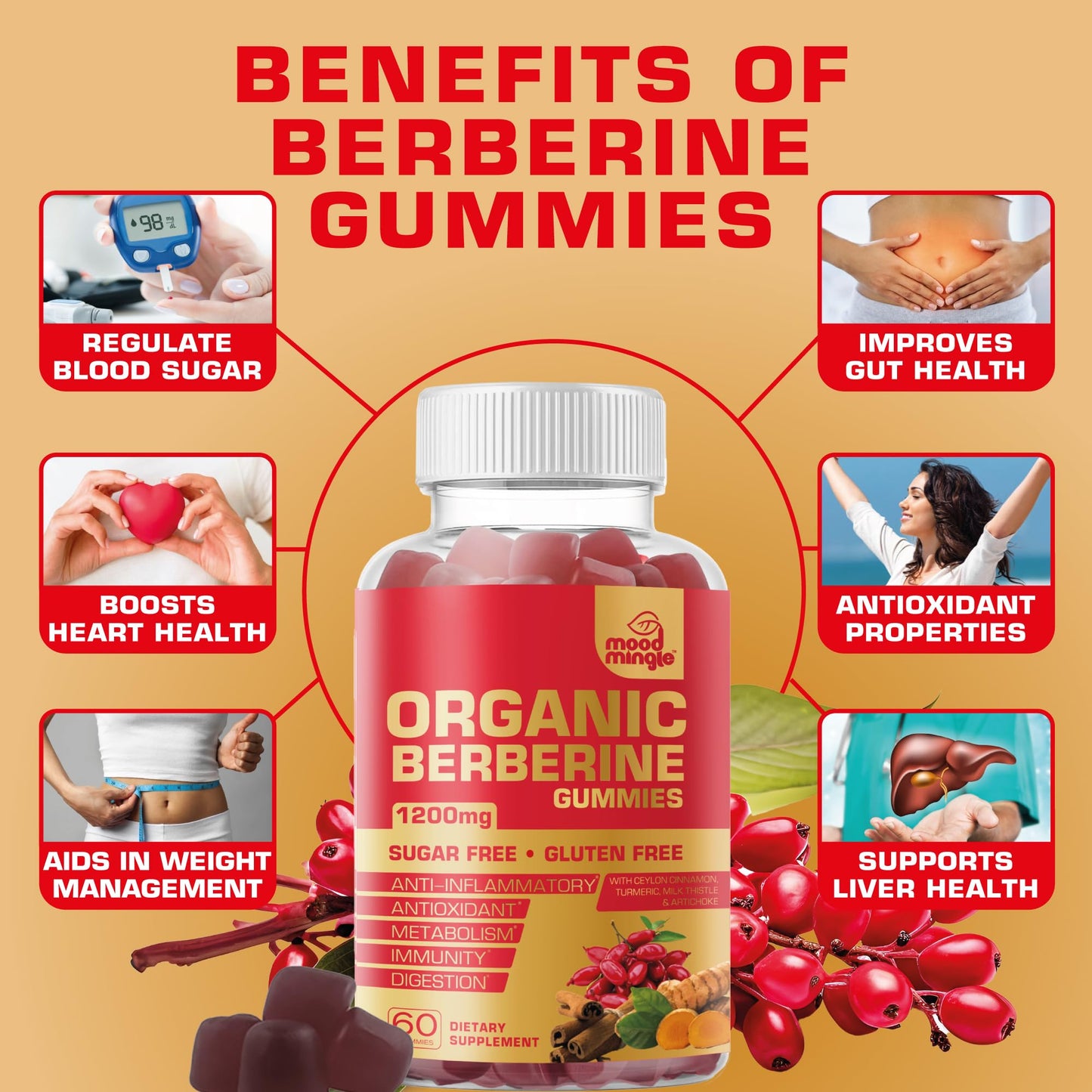 Mood Mingle Berberine Supplement Gummies, 120 Count