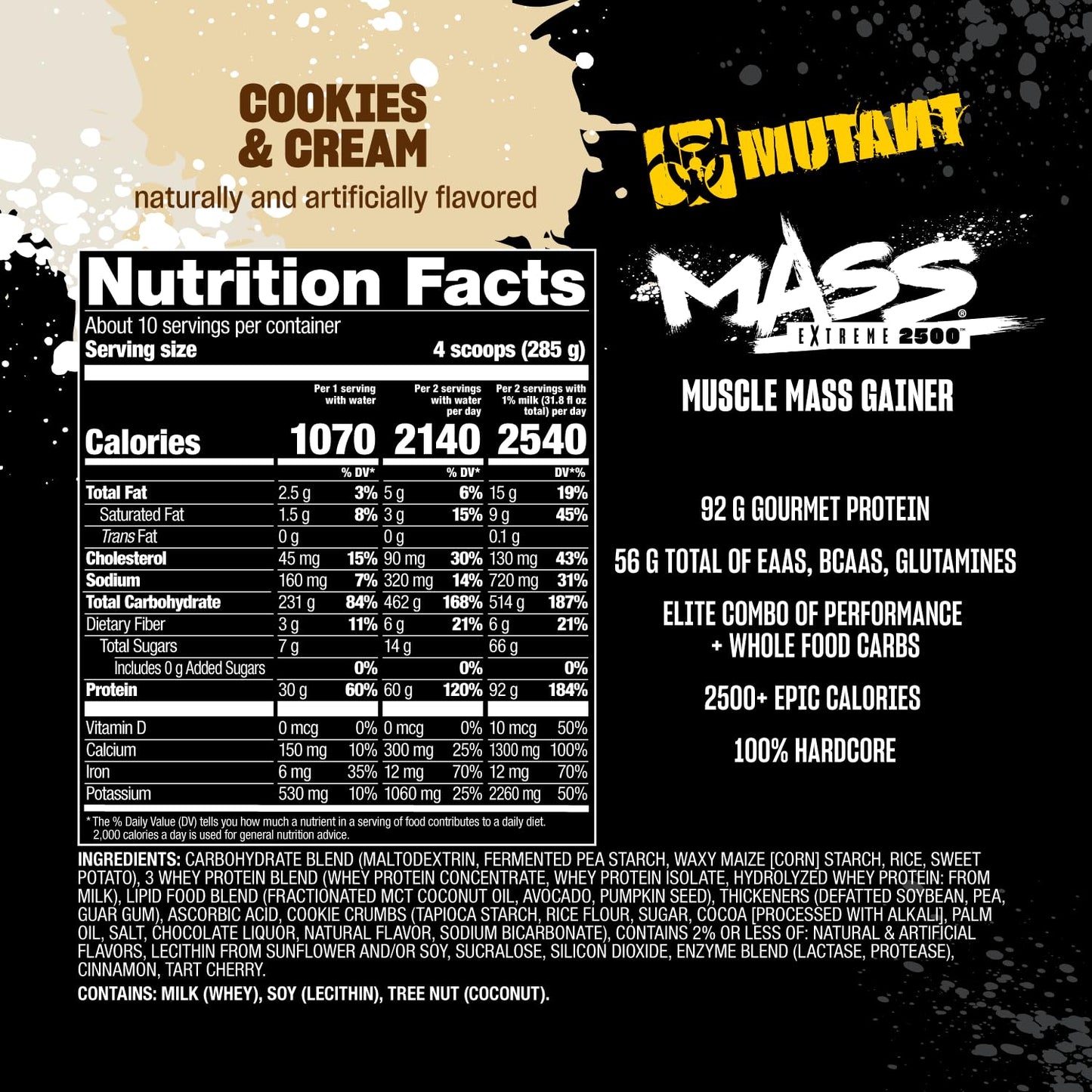 Mutant Mass Extreme Gainer Protein Powder 96 Servings Cookies & Cream 6 Lb