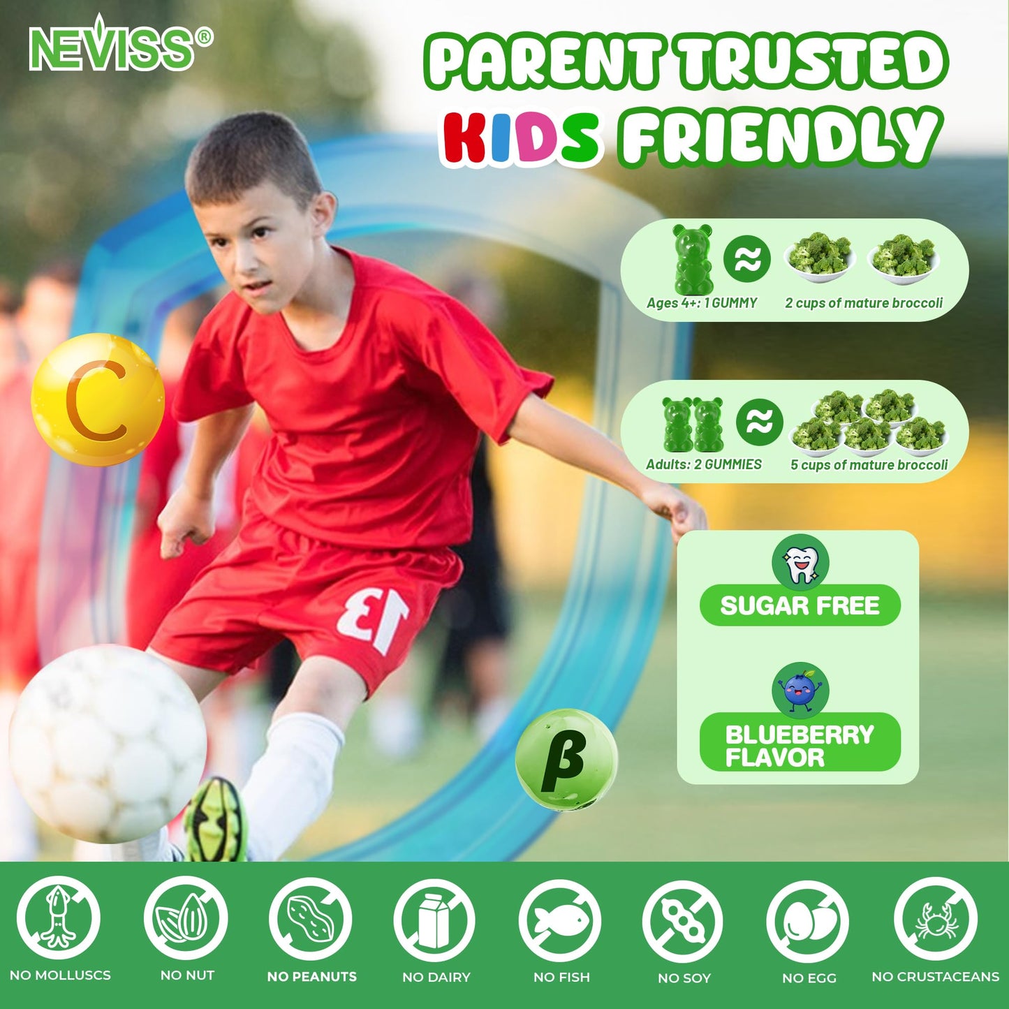 NEVISS Liposomal Sulforaphane Gummies from Organic Broccoli Sprouts with Superfood, Beta Glucans, Myrosinase, White Mustard for Kids 4+ & Adults Immune, Cell Health, Antioxidants, Vegan, Sugar Free, 120 Gummies
