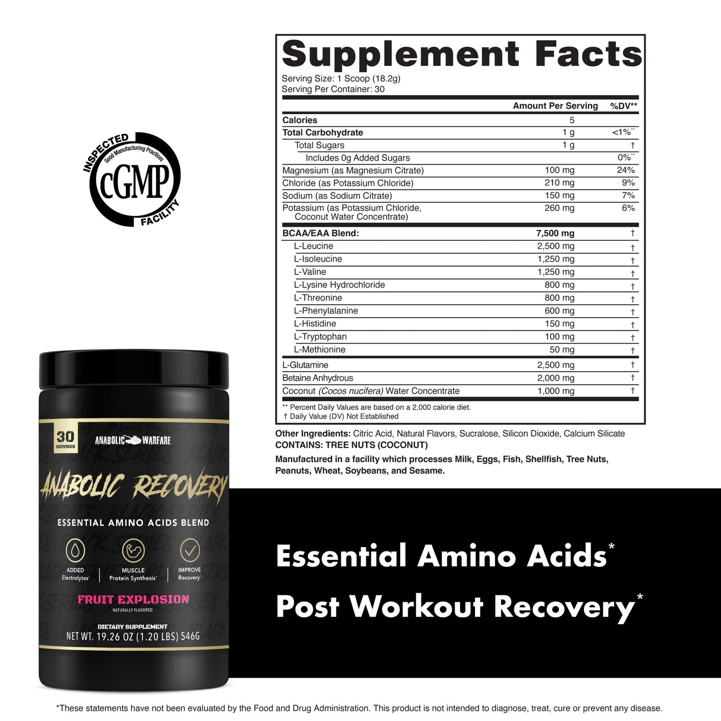 Anabolic Warfare Anabolic Recovery Essential Amino Acids Post Workout Recovery Premium Hydration Build Muscle Fruit Explosion Powder 18.7