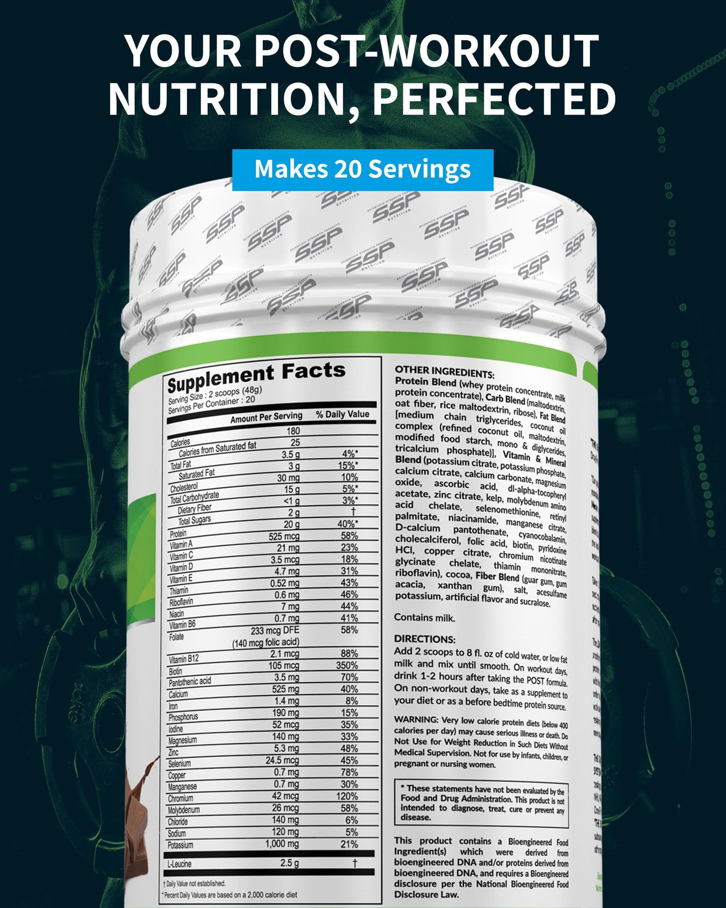 SSP Whey Isolate & Casein Protein Powder with Leucine & MCT, Low-Calorie Chocolate, 2.12 lb