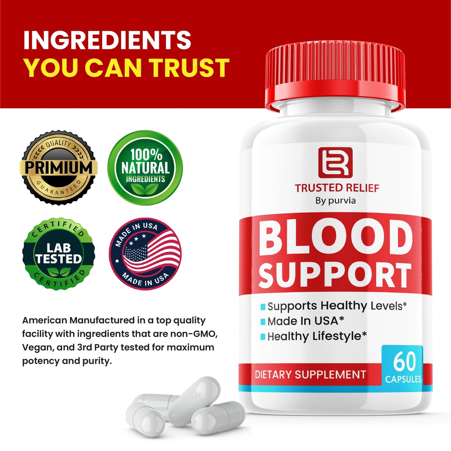 Purvia Trusted Relief Blood Support Capsules, 180 Capsules