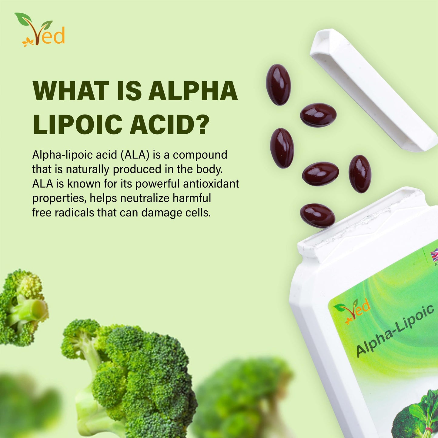 Ved Alpha Lipoic Acid 500mg Capsule, 90 Count