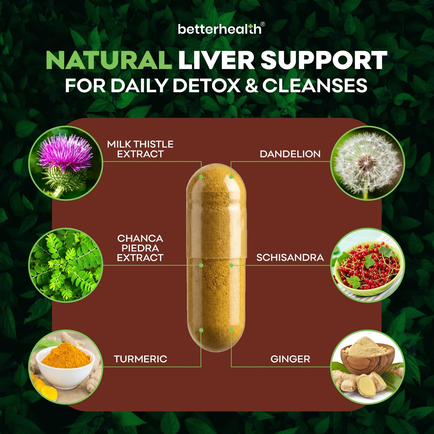 BetterHealth Liver Cleanse Detox & Repair Supplement with Milk Thistle, Dandelion Root & Artichoke Extract – Herbal Liver Support & Daily Detox Capsules, 60 Count