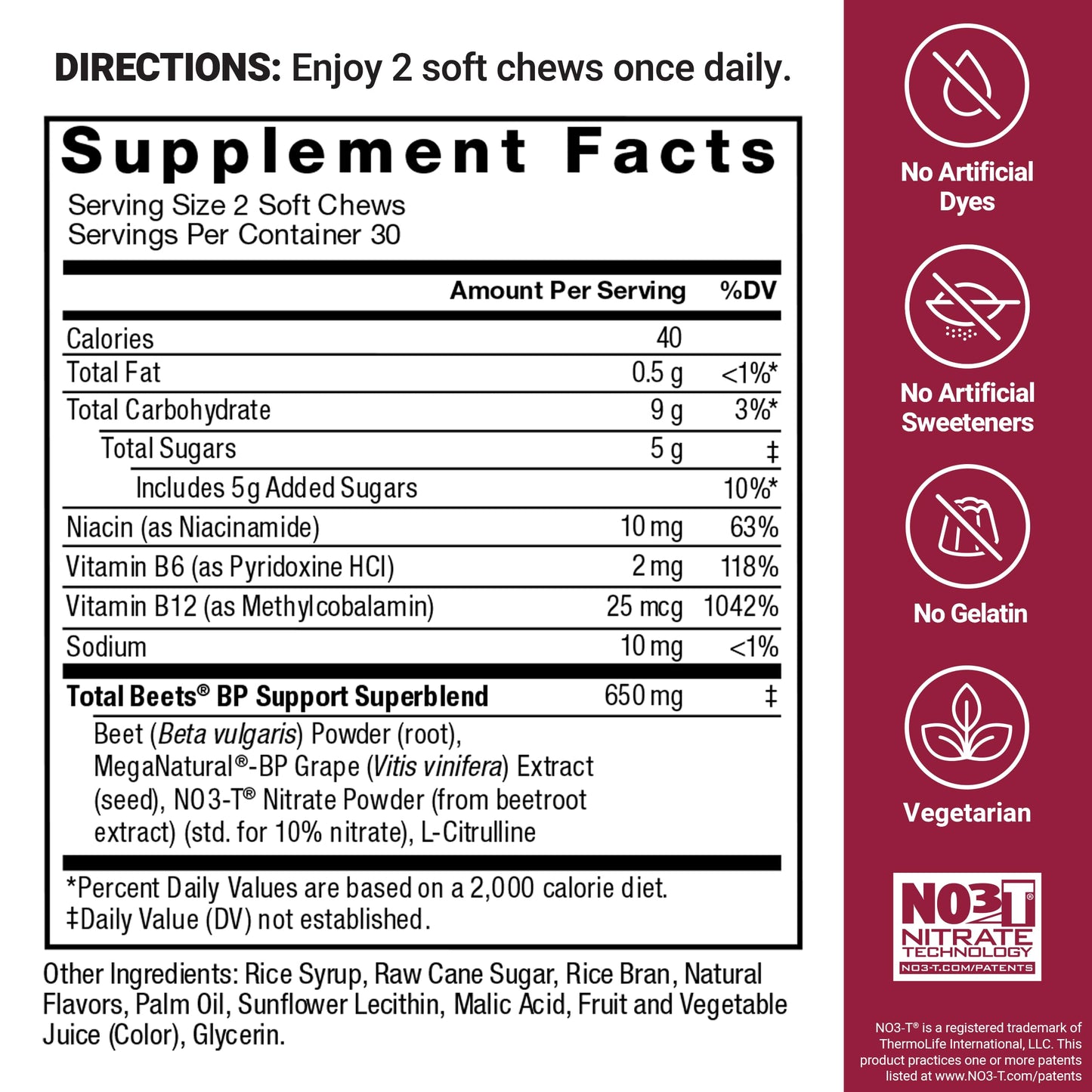 Force Factor Total Beets Blood Pressure Support Soft Chews, 120 Count