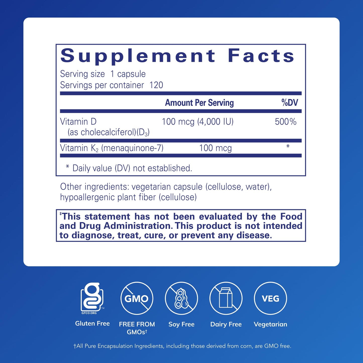 Pure Encapsulations Vitamin D3 & K2 Capsules, 120 Count