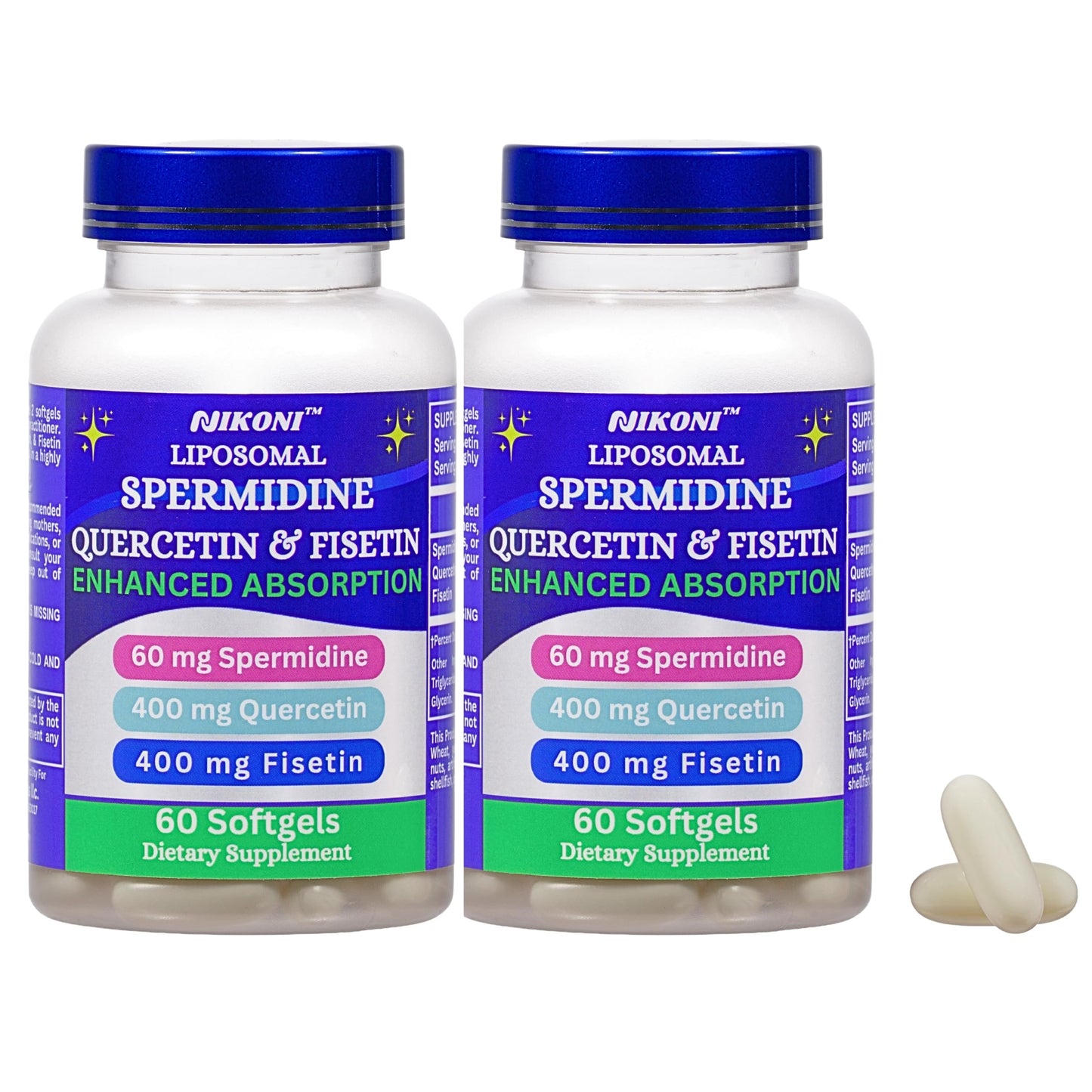 Nikoni Liposomal Spermidine, Quercetin, Fisetin 860mg Supplement for Healthy Aging, Cellular Renewal, Cognitive Function Softgels 120