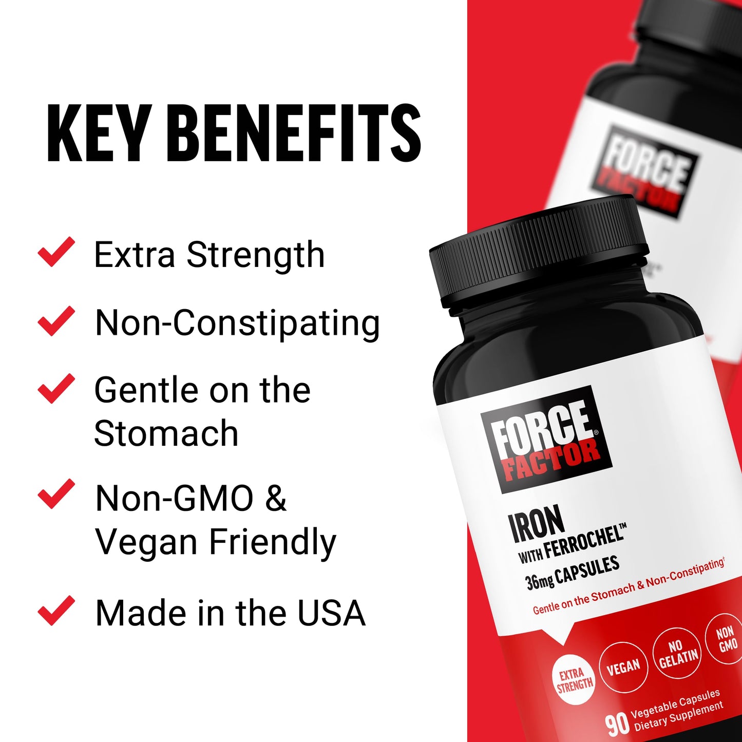 Force Factor Iron Bisglycinate 36mg Capsule, 90 Count