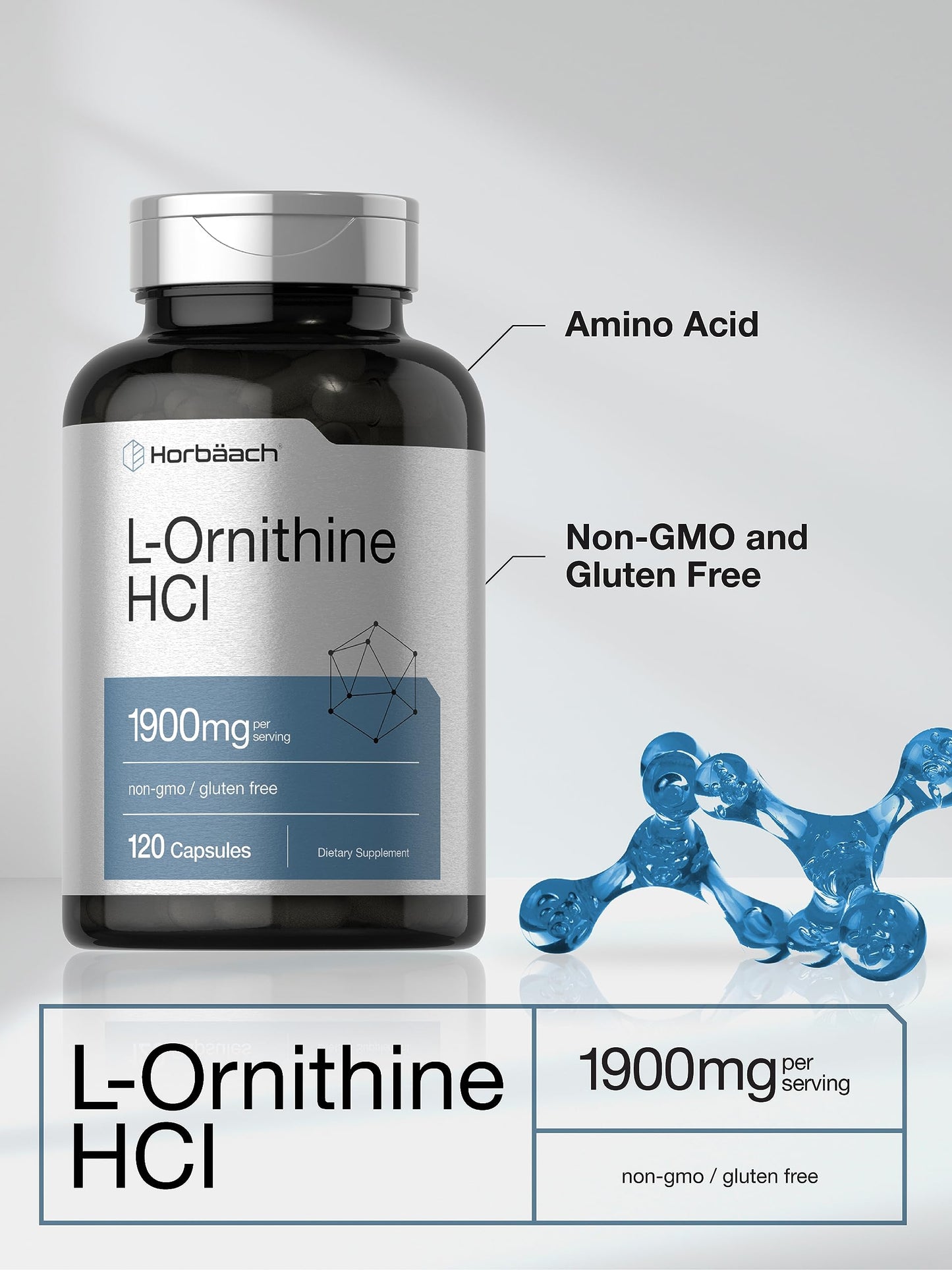 Horbäach L Ornithine HCl 1900mg Capsule, 120 Capsules