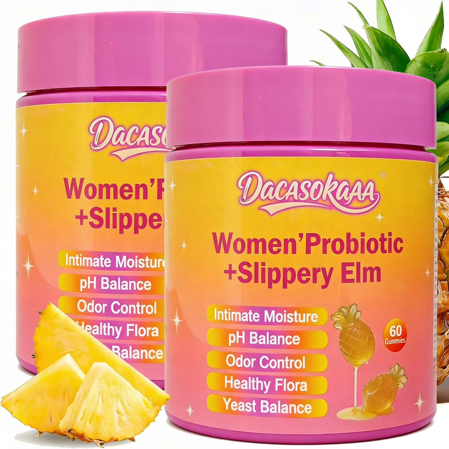Dakasokaaa Her Juicy Feminine Probiotic Gummies for Women, Pineapple Flavor, 60 Gummies