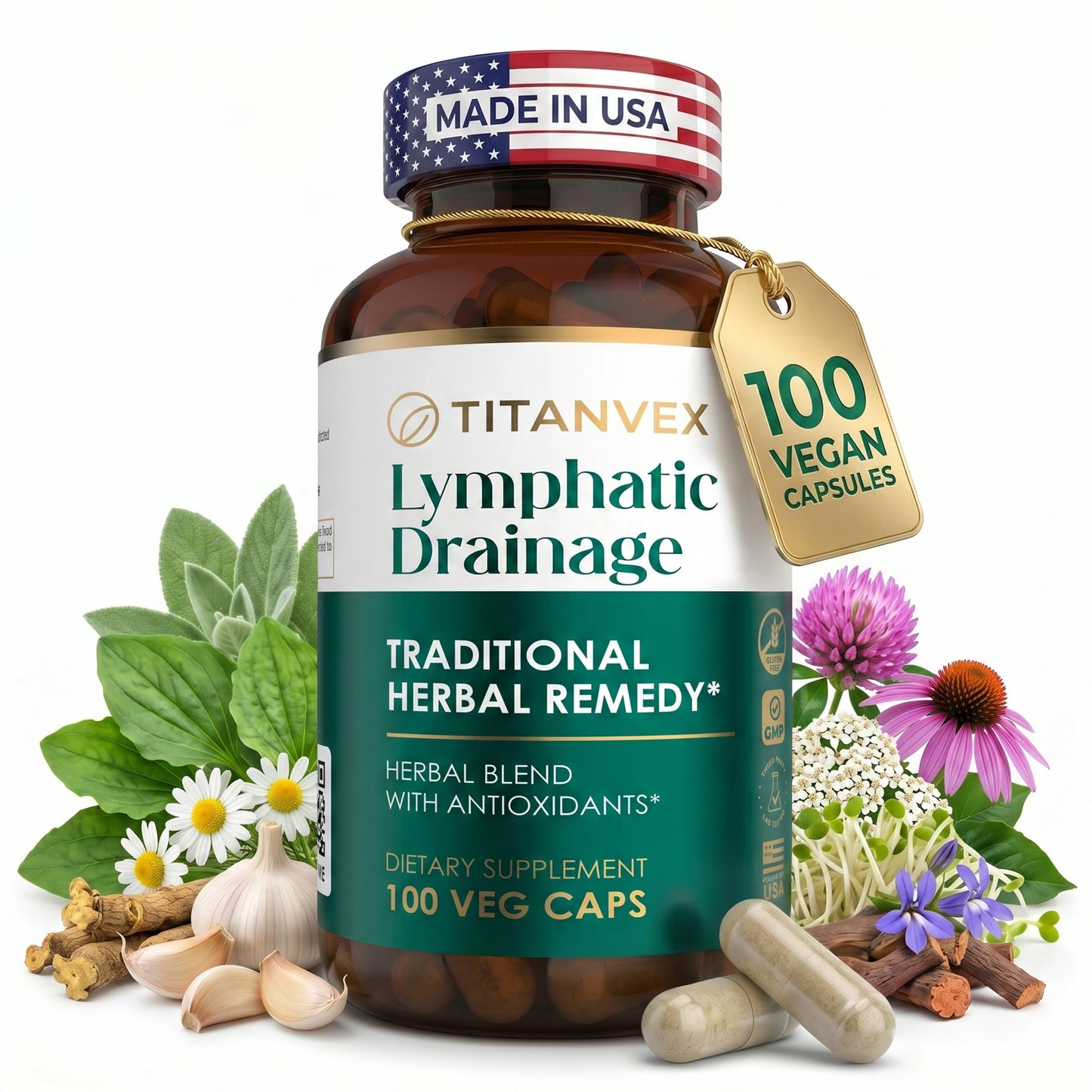 TitanVex Lymphatic Drainage Supplements Capsules, 100