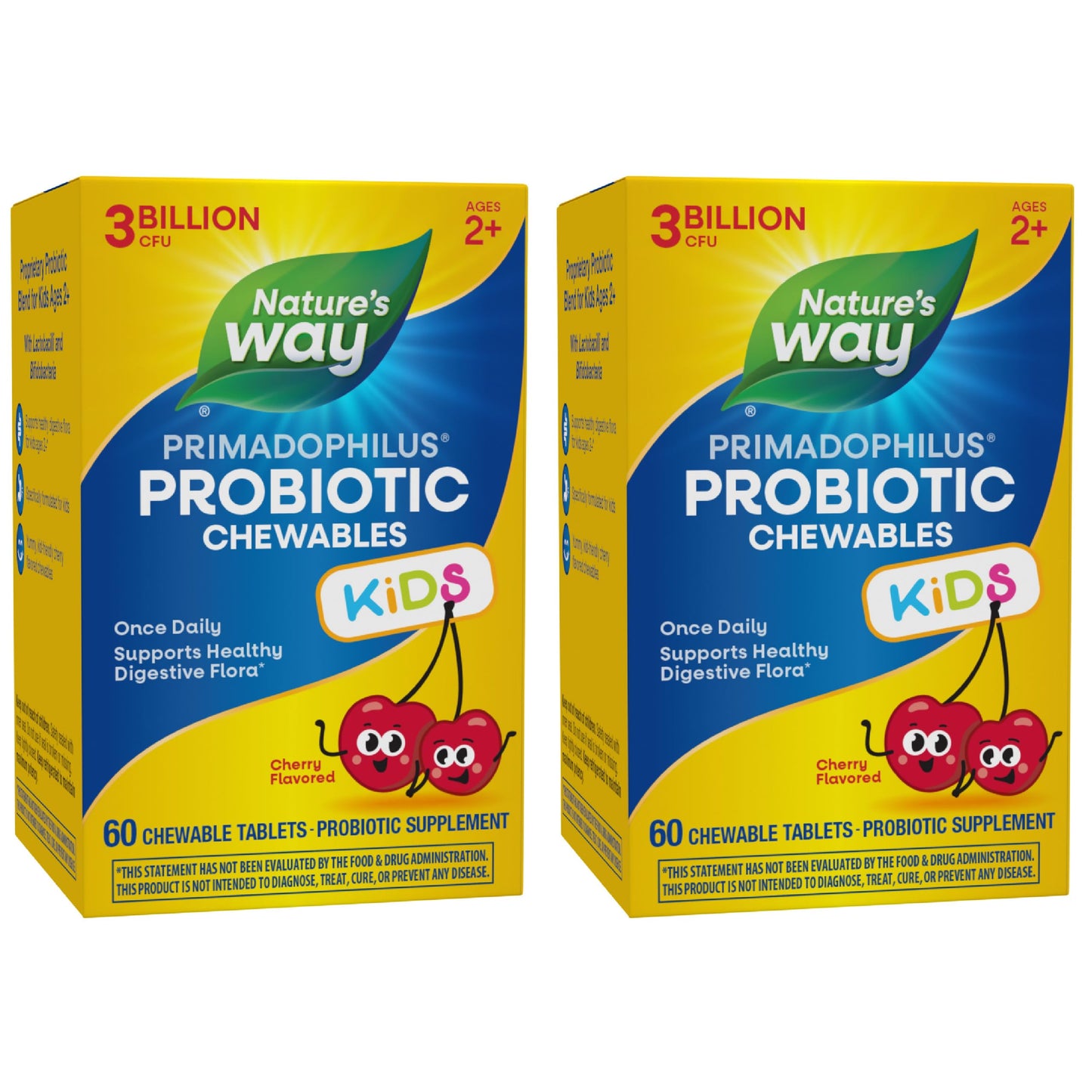 Nature's Way Primadophilus Probiotic Kids - Once Daily - 3 Billion CFU - Cherry Flavored Probiotic Tablets, 60 Count