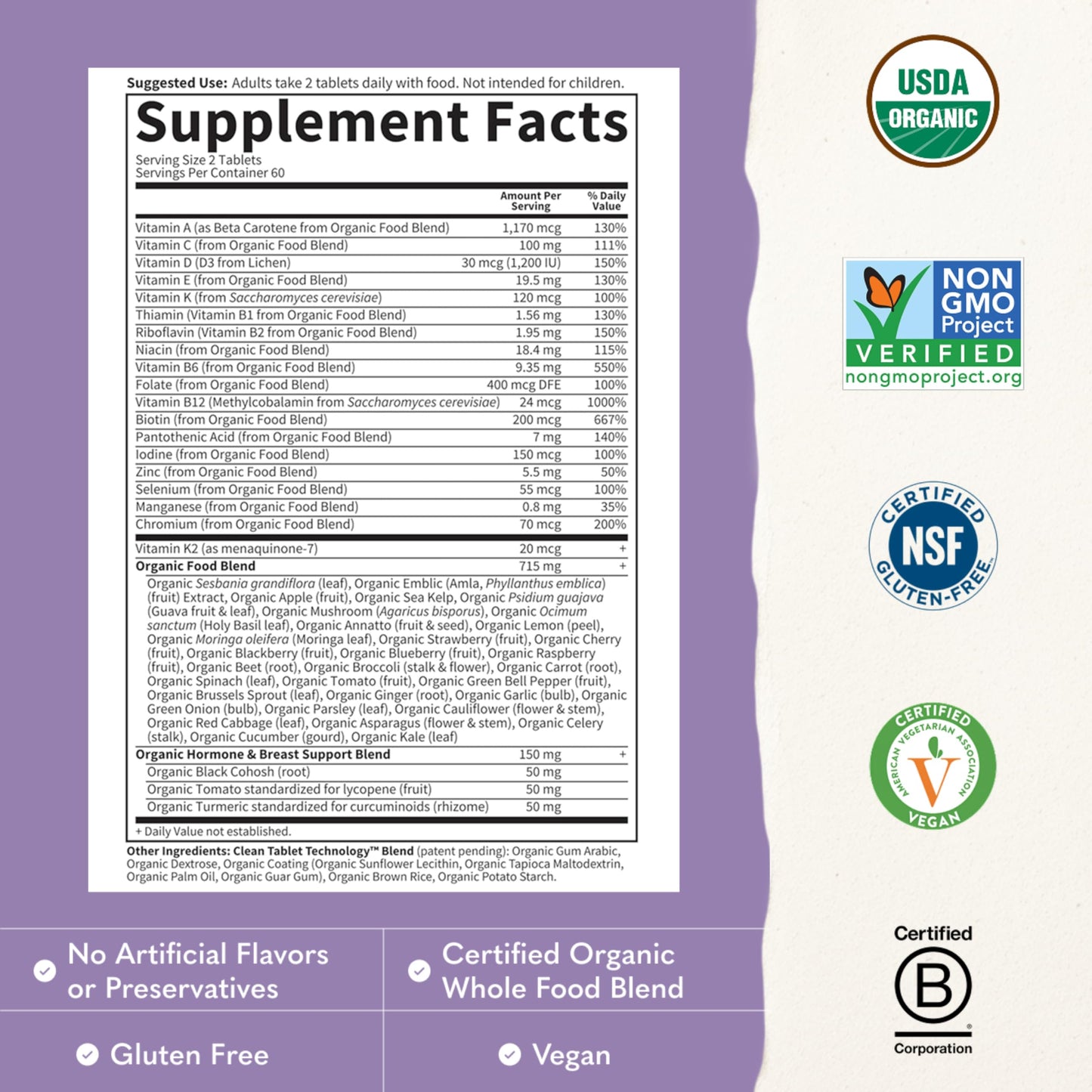 Garden of Life Caplets Multivitamin for Women 40 Plus, Organics Womens Vitamins, Hormone & Breast Health Support Blend, Vegan, 120 Caplets