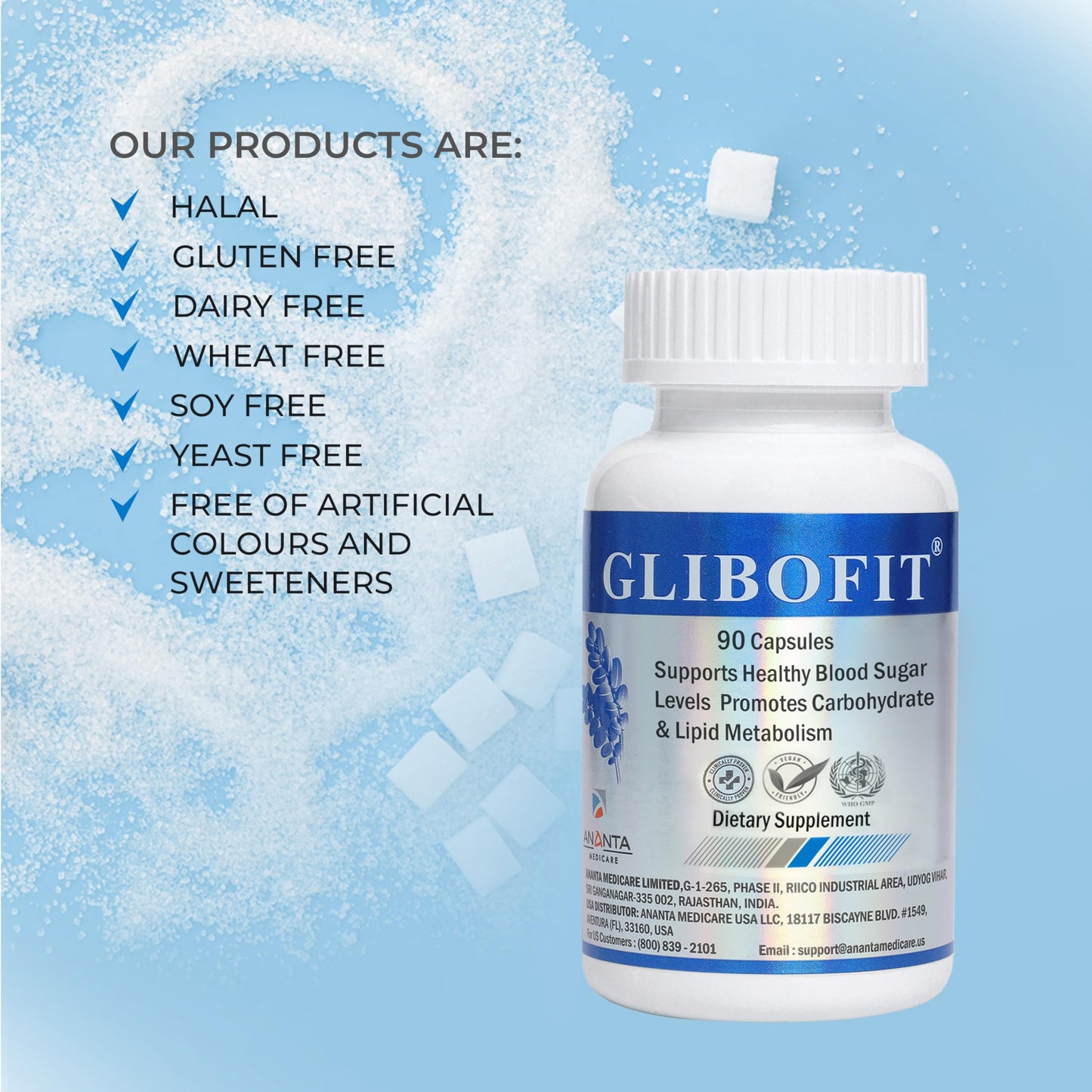 Ananta Medicare USA GLIBOFIT Blood Sugar & Metabolism Support Tablets, 90