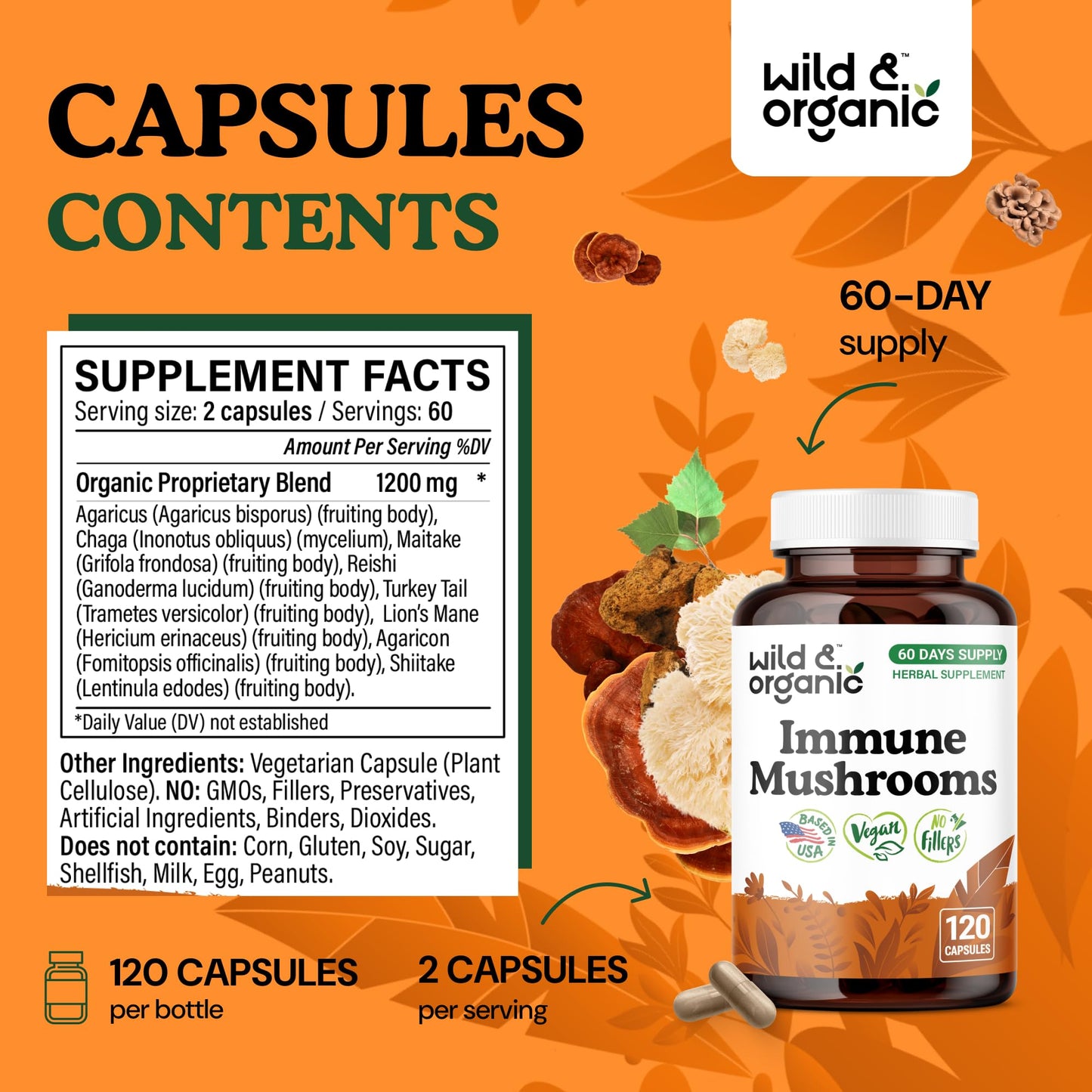 Wild & Organic Immune Mushroom Blend 120 Capsules