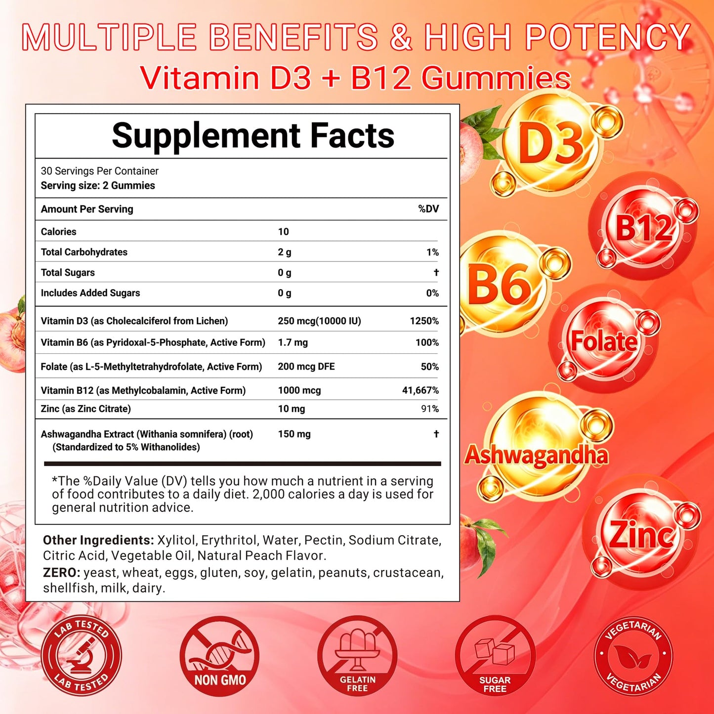 SueyanPure D3 + B12 Gummies 60 Count