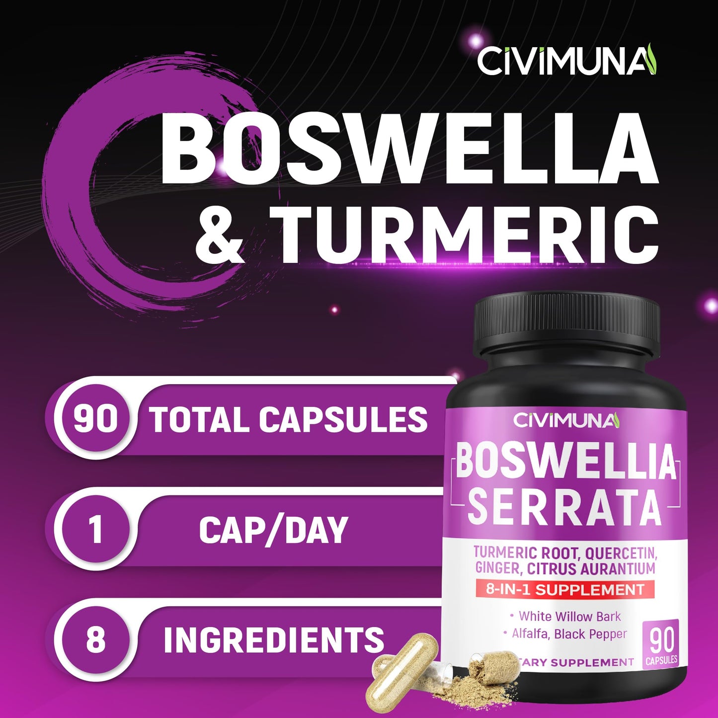 CIVIMUNA Boswellia Capsules with Turmeric and Quercetin, 90 Capsules
