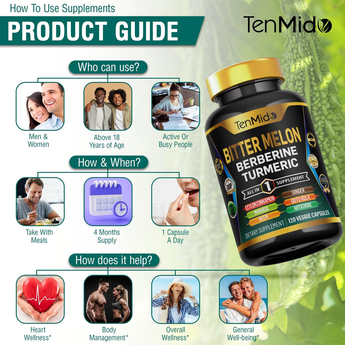 Tenmido Bitter Melon Capsules 120 Capsules