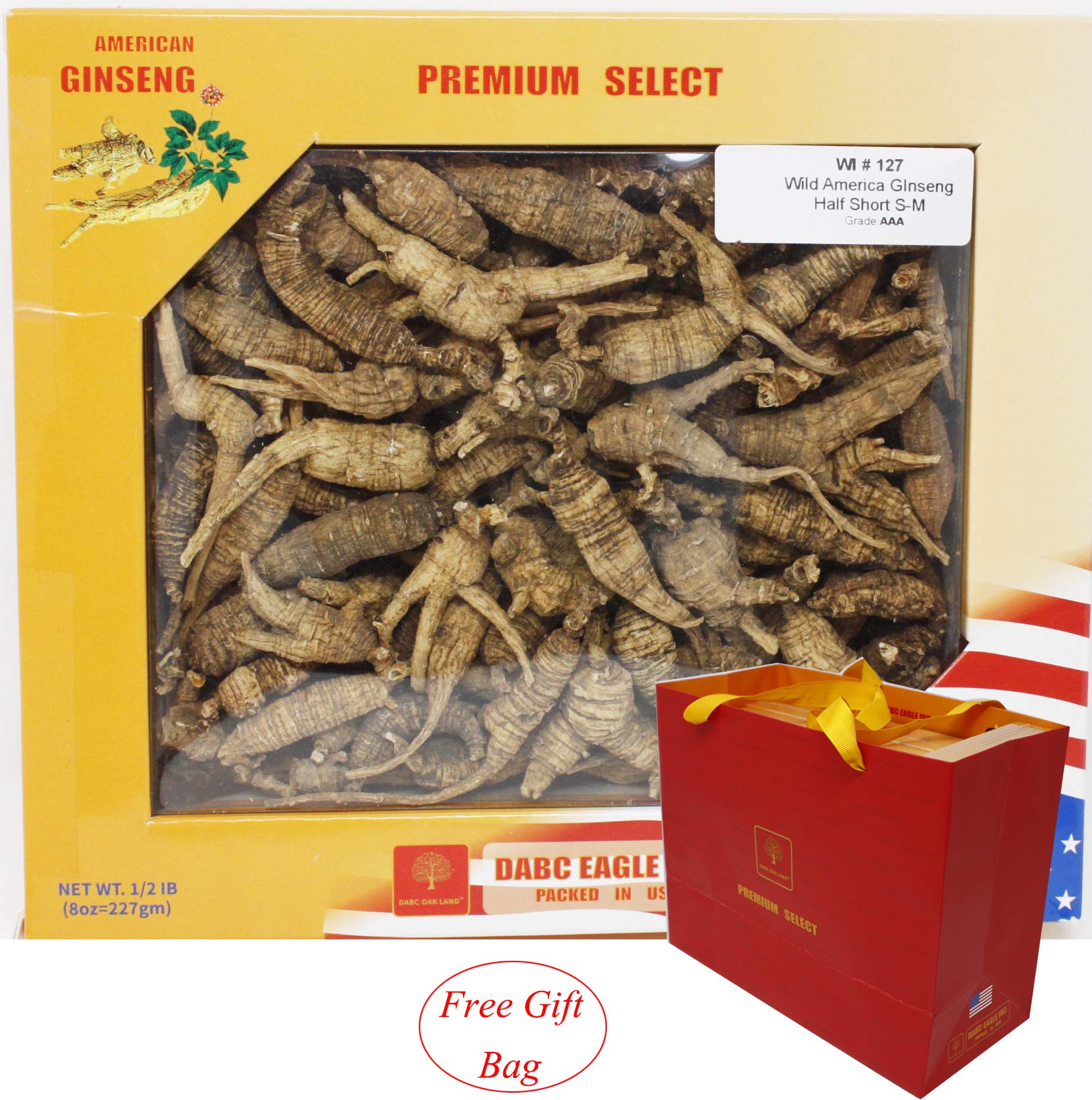 DABC OAK LAND American Wild Ginseng 15-20 Years Wisconsin Whole Ginseng Root Hand-Selected Tablets, 8 Count
