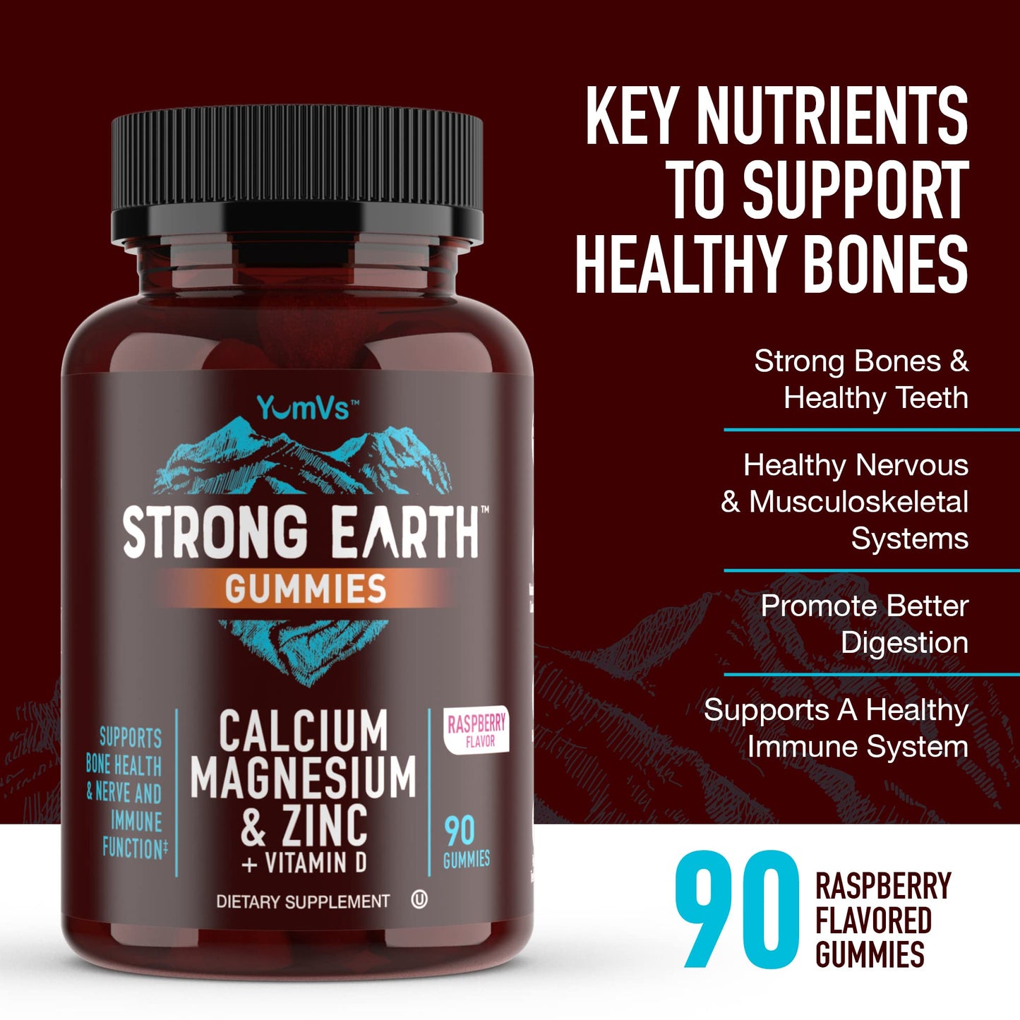 YUM-V'S Calcium, Magnesium, Zinc & Vitamin D Gummies, 90 Count
