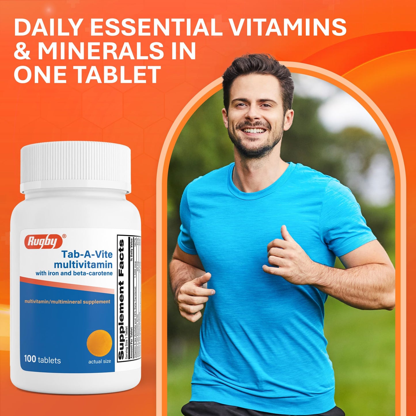 Rugby Laboratories Tab-A-Vite Multivitamin with Iron and Beta-Carotene, 100 Tablets