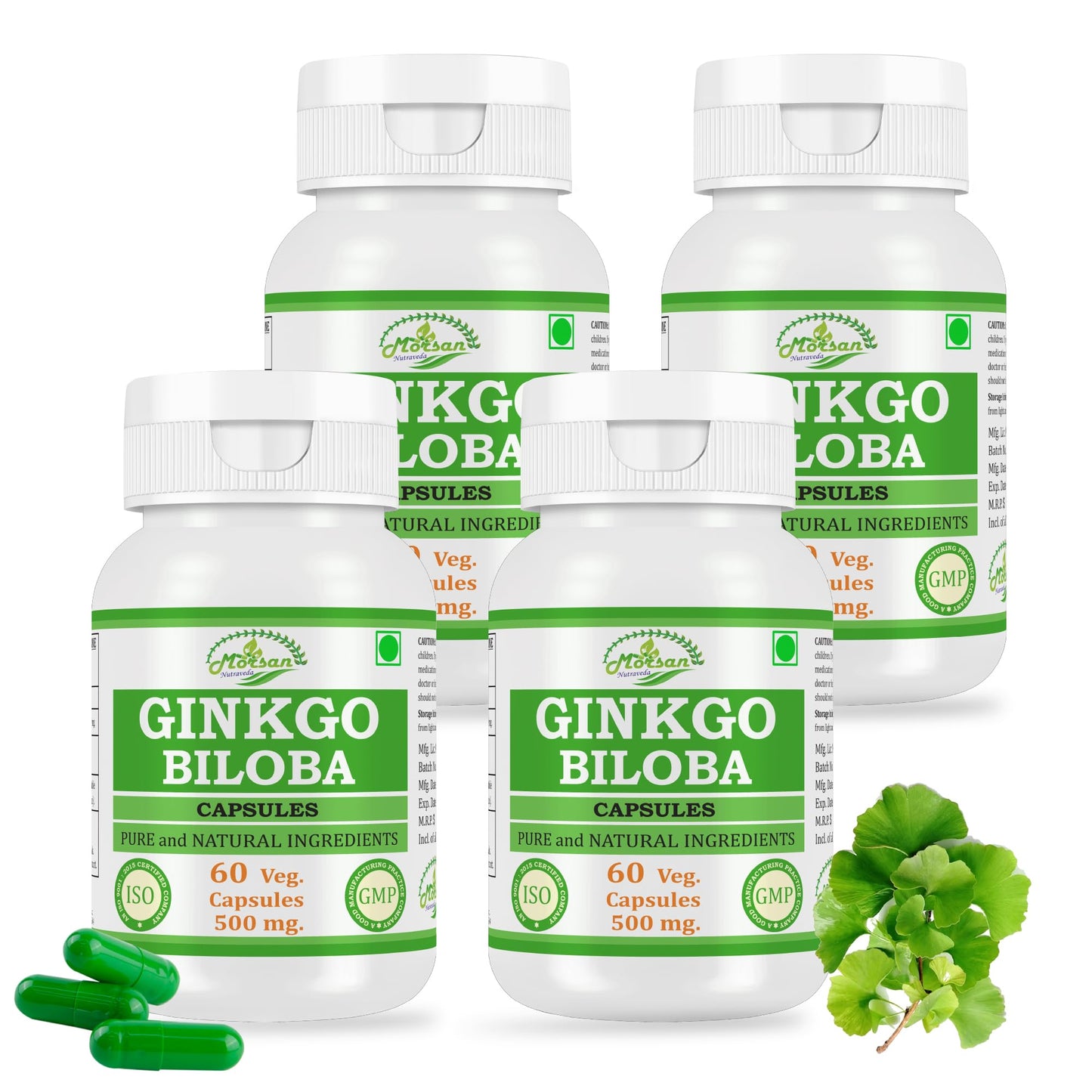 Morsan Nutraveda Ginkgo Biloba Capsules 500 mg, 240 Count