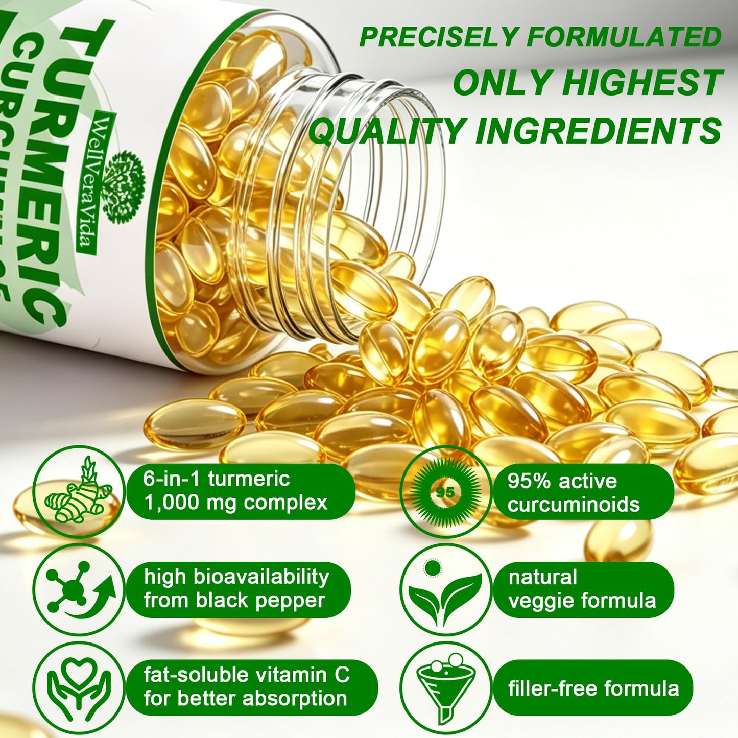 WellVeraVida Turmeric Curcumin Softgels - 95% Curcuminoids with Black Pepper & Ginger, 120 Count