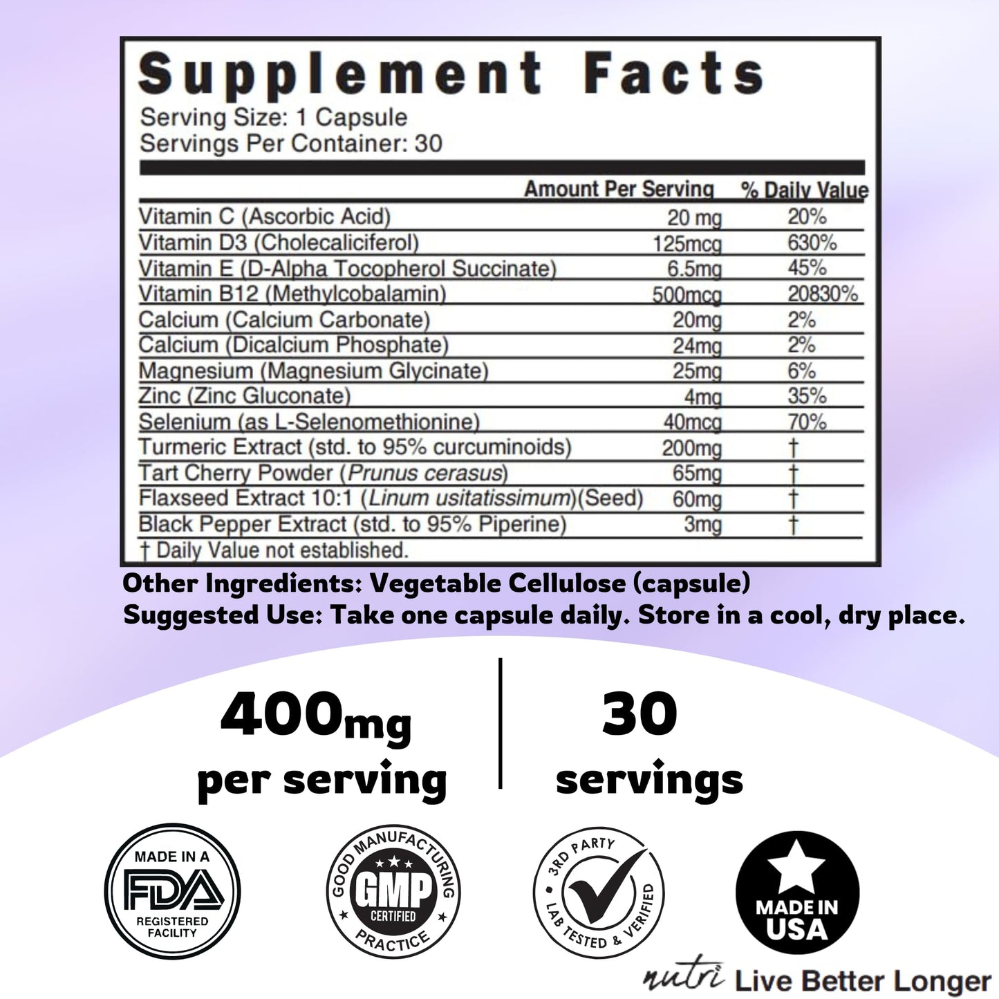 Nature's Fusions LupuEase Lupus Relief Multivitamin Lupus Supplements Vitamin C D3 E B12 Turmeric Curcumin Extract Std. 95% Curcuminoids Omega-3 Fatty Acids 400mg, 30 Capsules