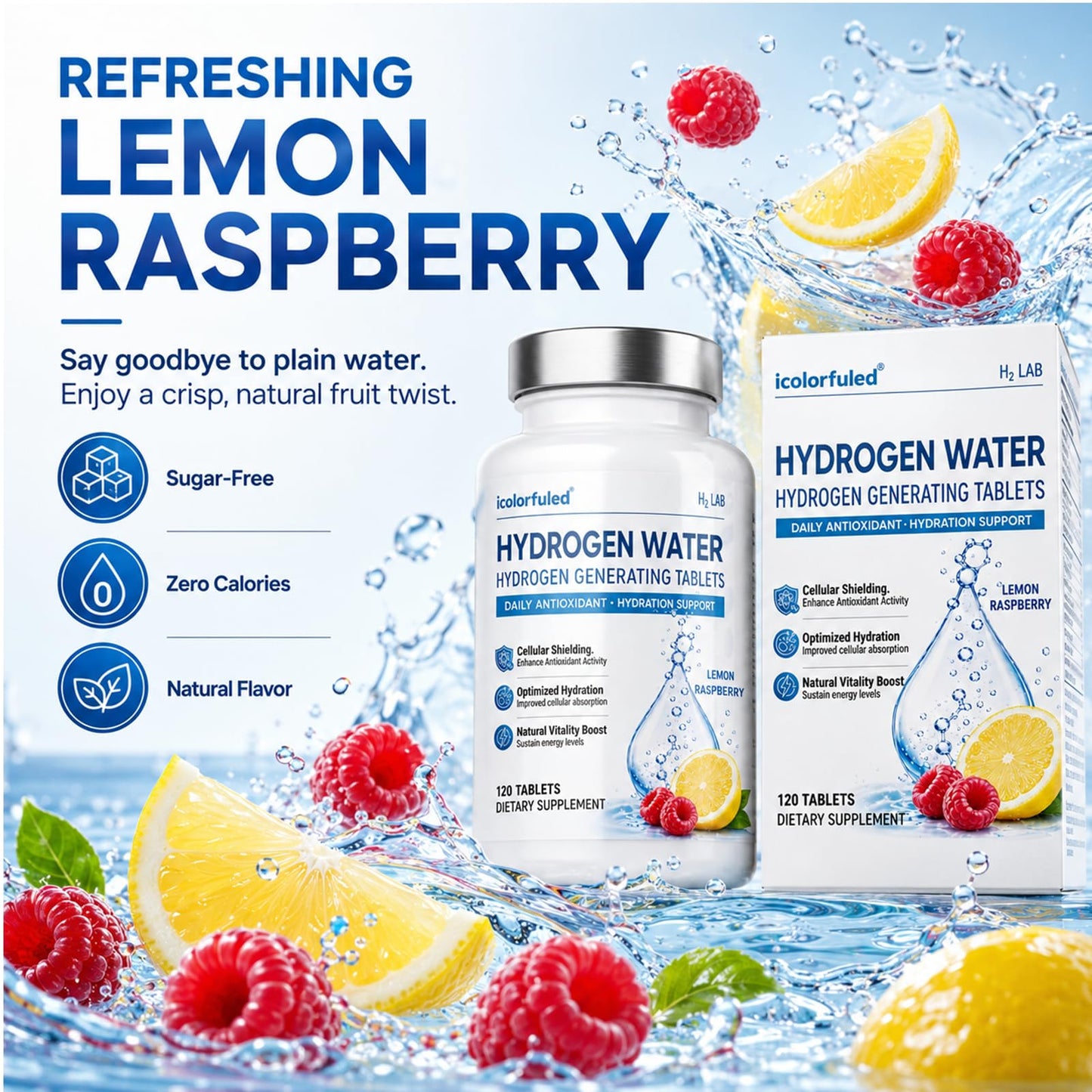 icolorfuled Hydrogen Water Tablets - for Energy & Vitality, Supports Brain & Cognitive Health, 120 Tablets