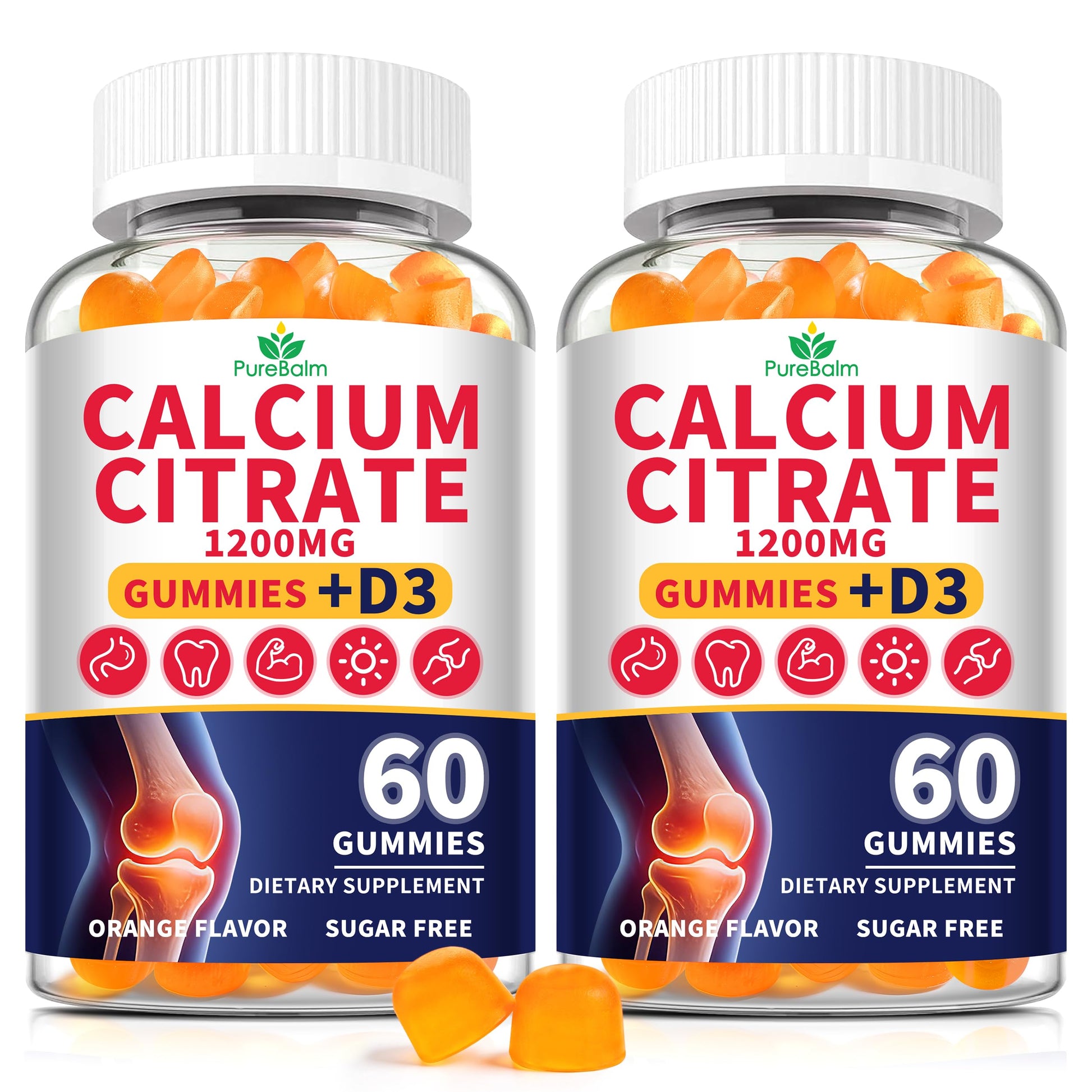 PureBalm Calcium Citrate 1200mg with Vitamin D3 Gummies, 120 Gummies