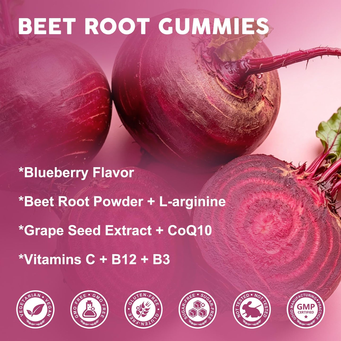 WOGORGT Beet Root Gummies Nitric Oxide Booster Sugar Free, 60 Count