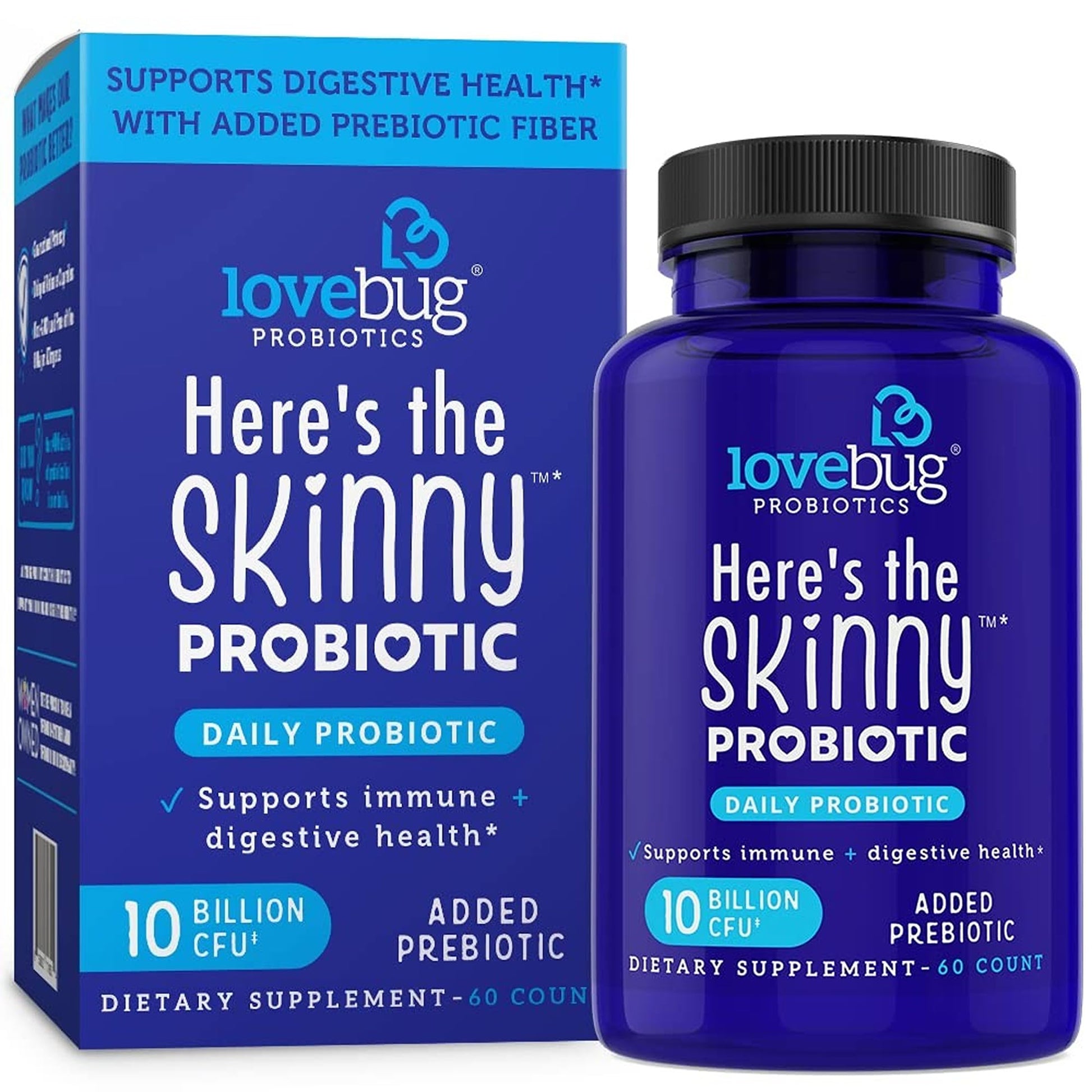 LOVEBUG Here's The Skinny Multi-Strain Probiotics 10 Billion CFU Tablet, 60 Count
