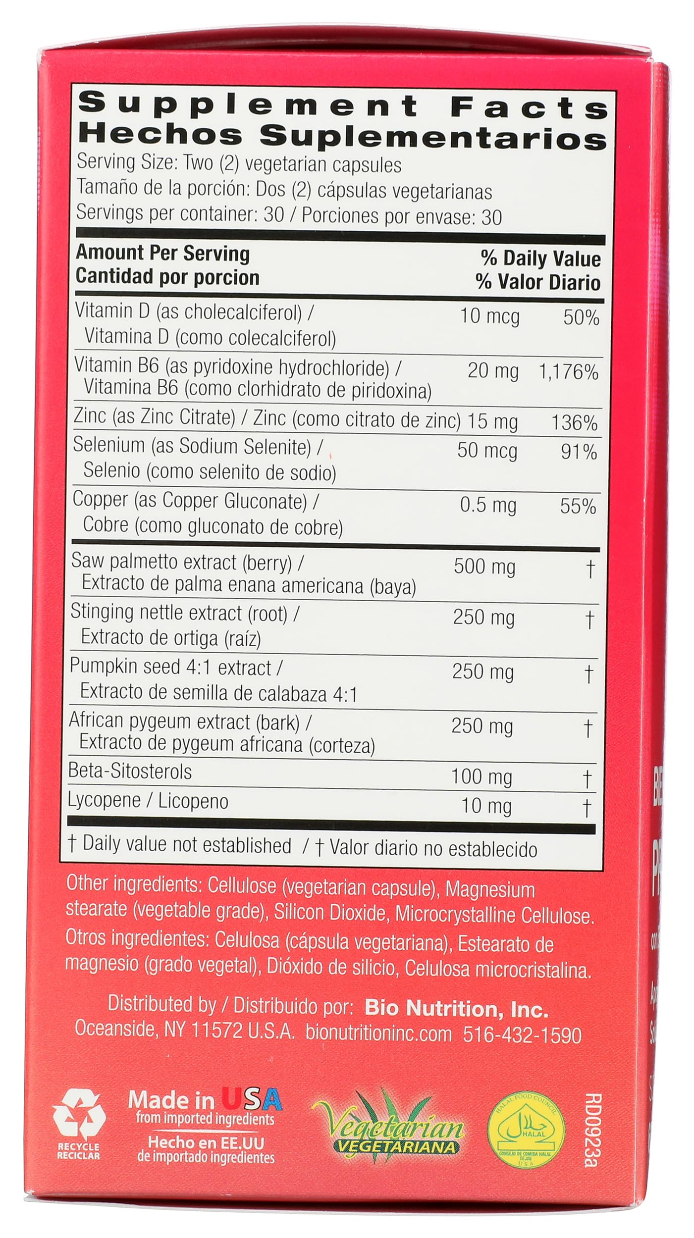 Bio Nutrition Prostate Wellness with Pumpkin Seed Extract Veggie Capsules 180 Count