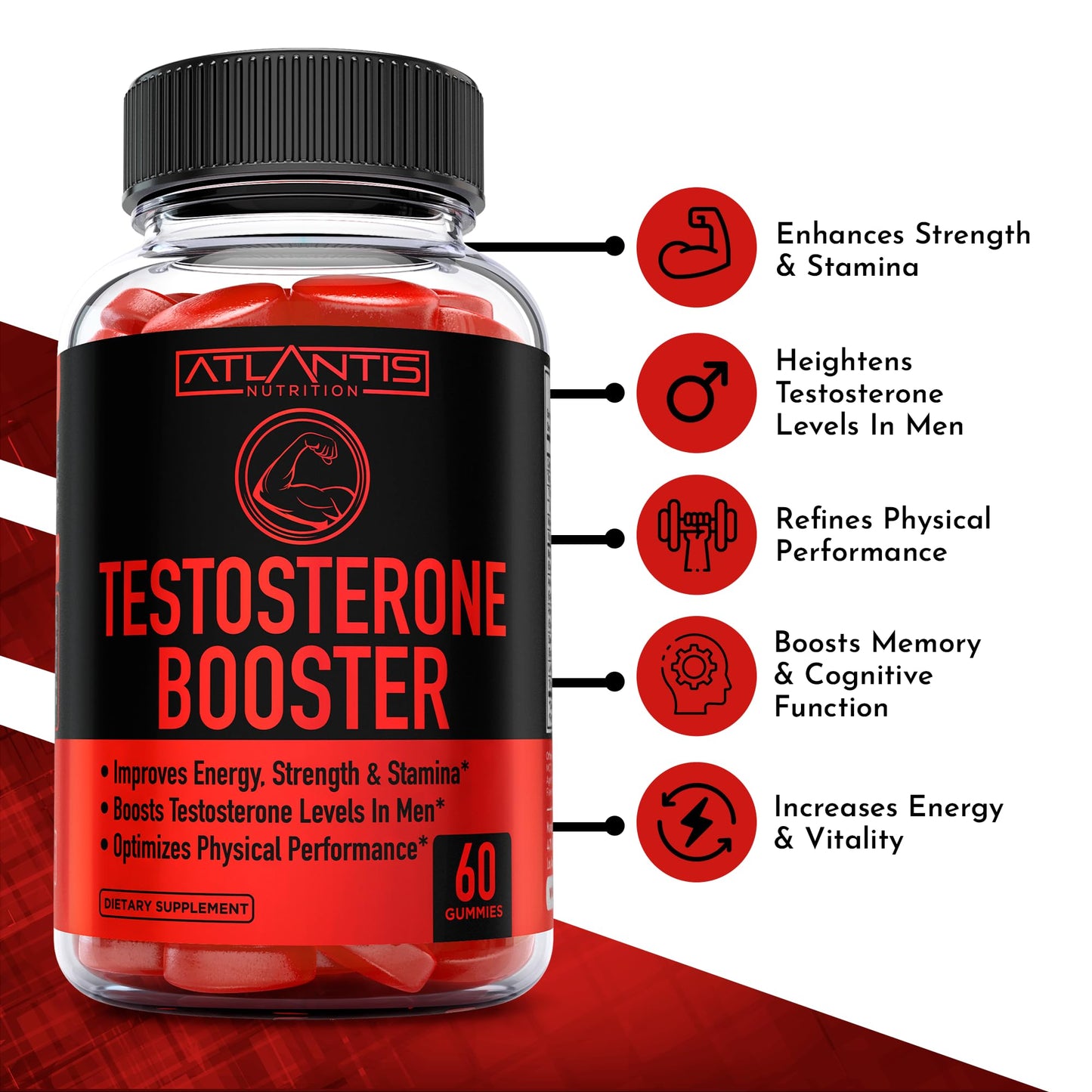 Atlantis Nutrition Testosterone Booster Gummies, 120 Gummies