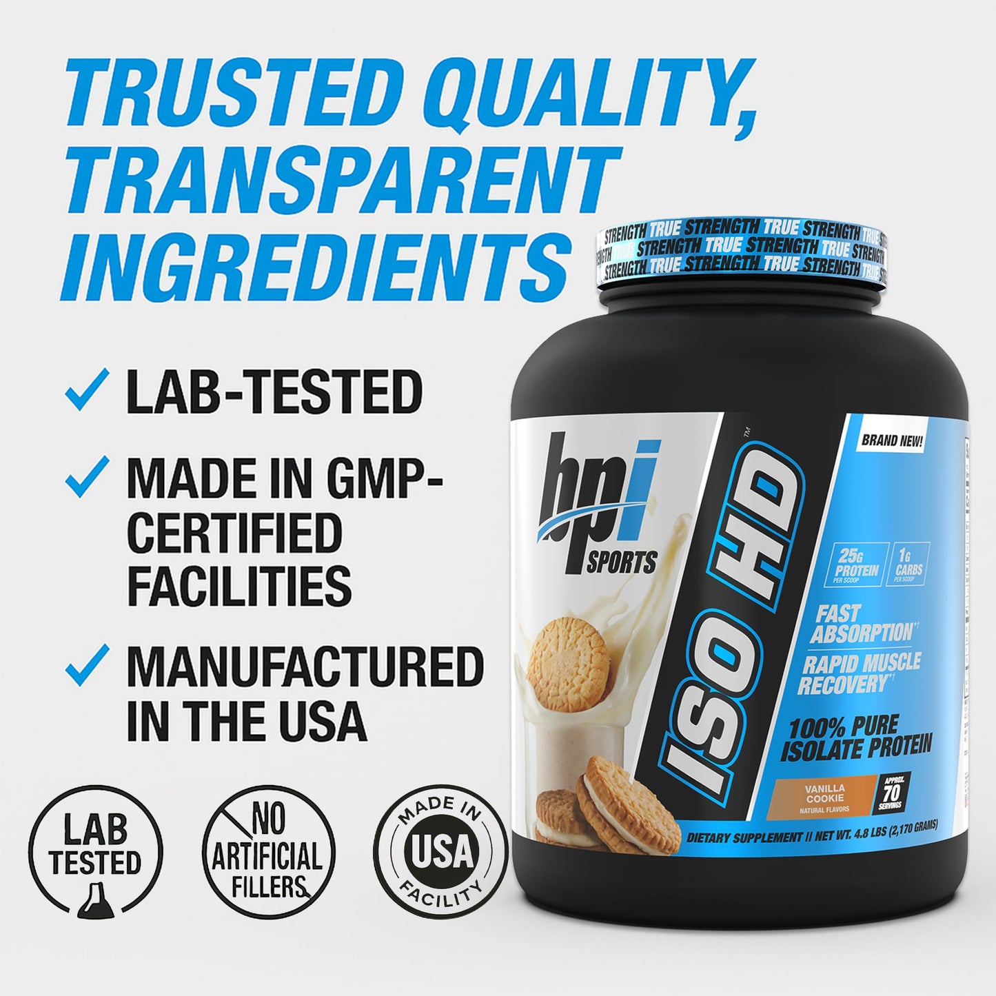 BPI Sports ISO HD Isolate Protein Powder, Vanilla Cookie, 76.8 Servings