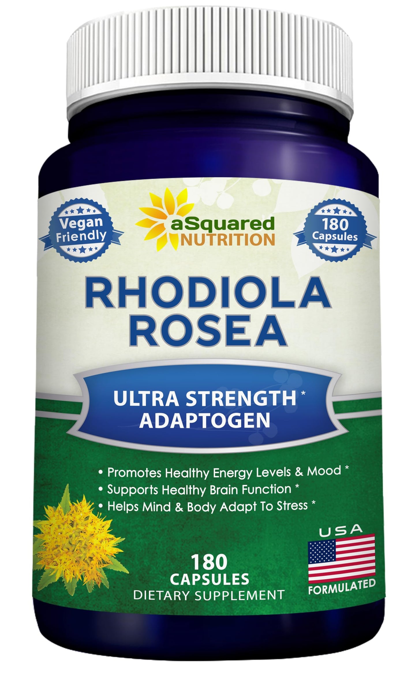 aSquared Nutrition Rhodiola Rosea Supplement 1000mg Per Serving Capsules, 180 Count