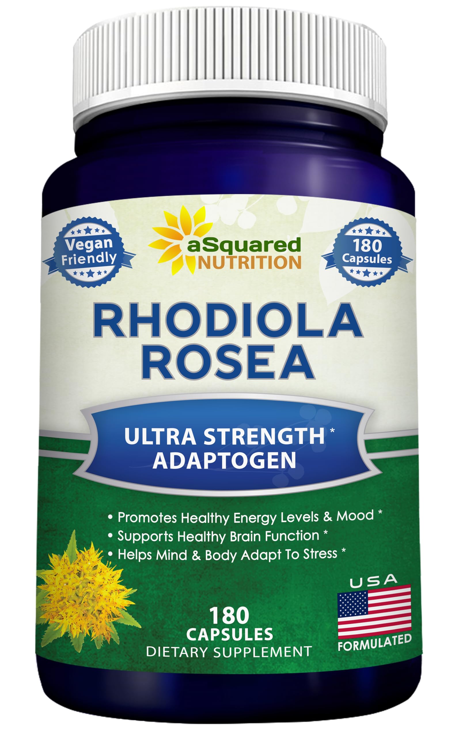aSquared Nutrition Rhodiola Rosea Supplement 1000mg Per Serving Capsules, 180 Count