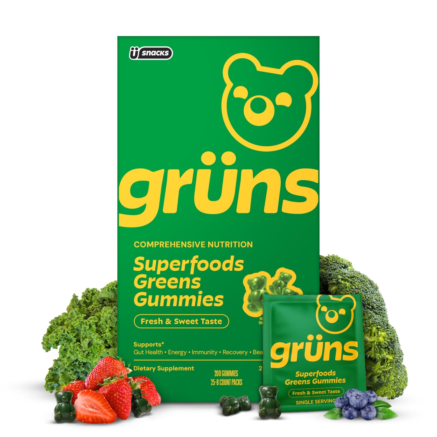 Grüns Daily Mushroom Herbal Supplement Gummies, 25 Count