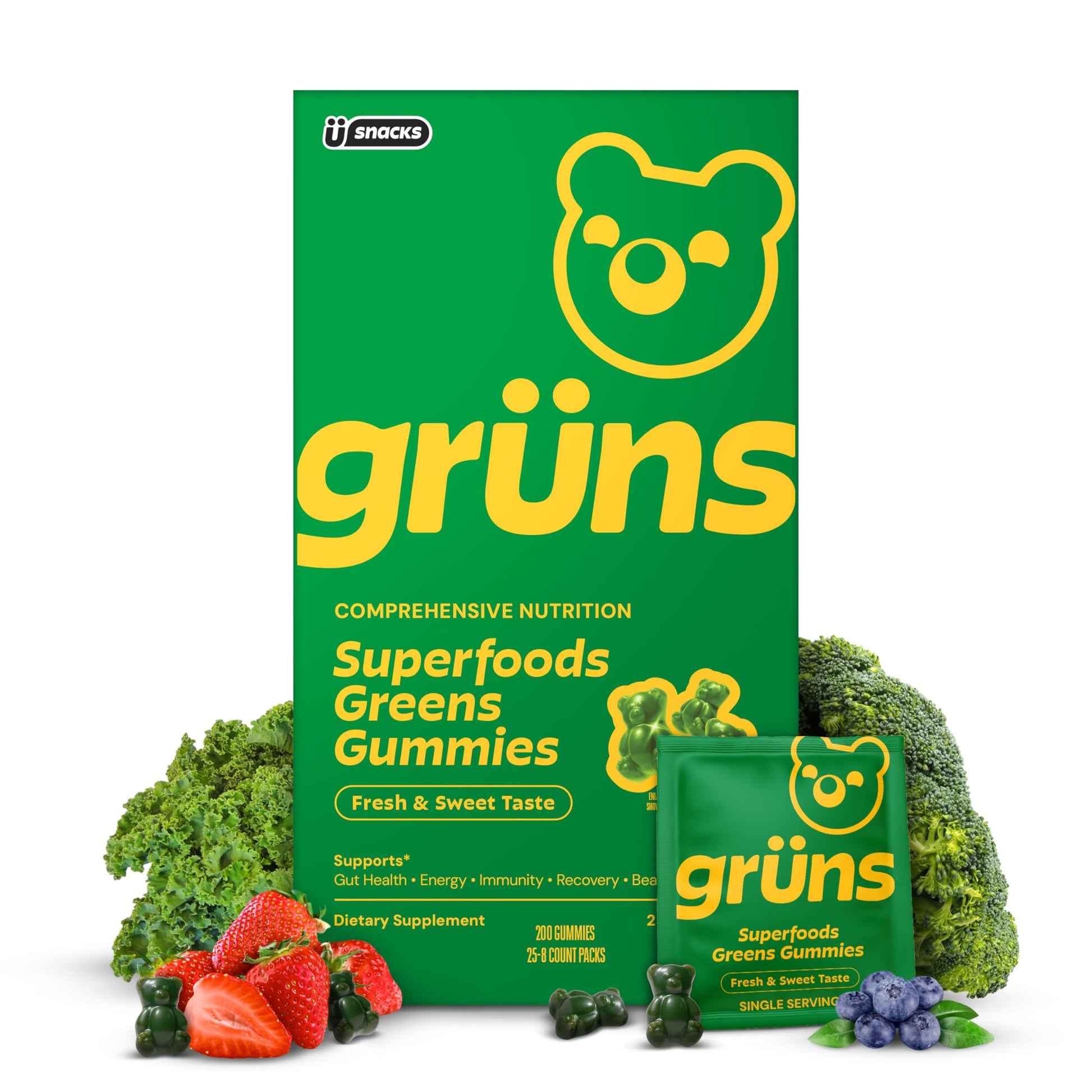 Grüns Daily Mushroom Herbal Supplement Gummies, 25 Count