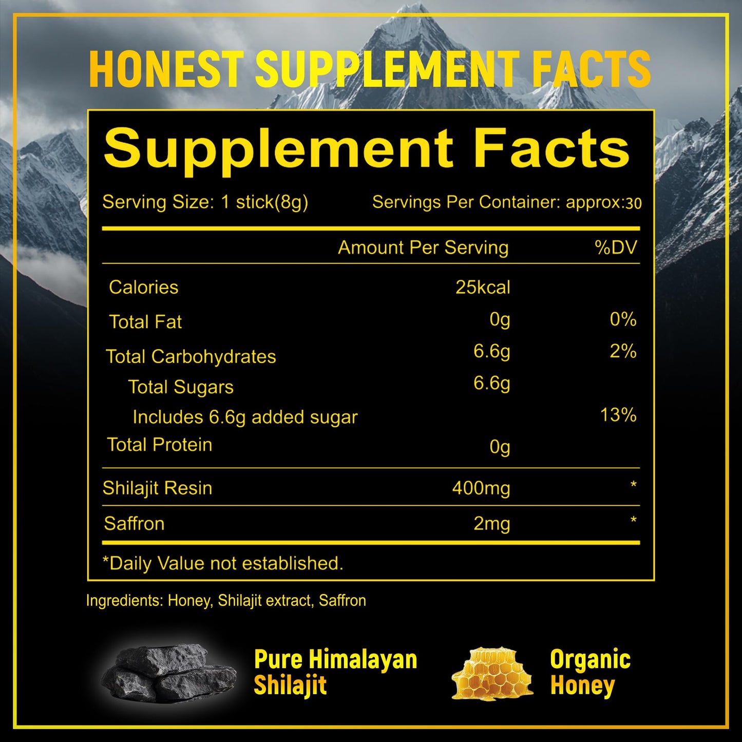 Boasi Shilajit Honey Sticks with Organic Saffron, 85+ Trace Minerals, 75%+ Fulvic Acid, Enhance Cognitive Functions Boost Energy & Strength Gummies, 30 Count