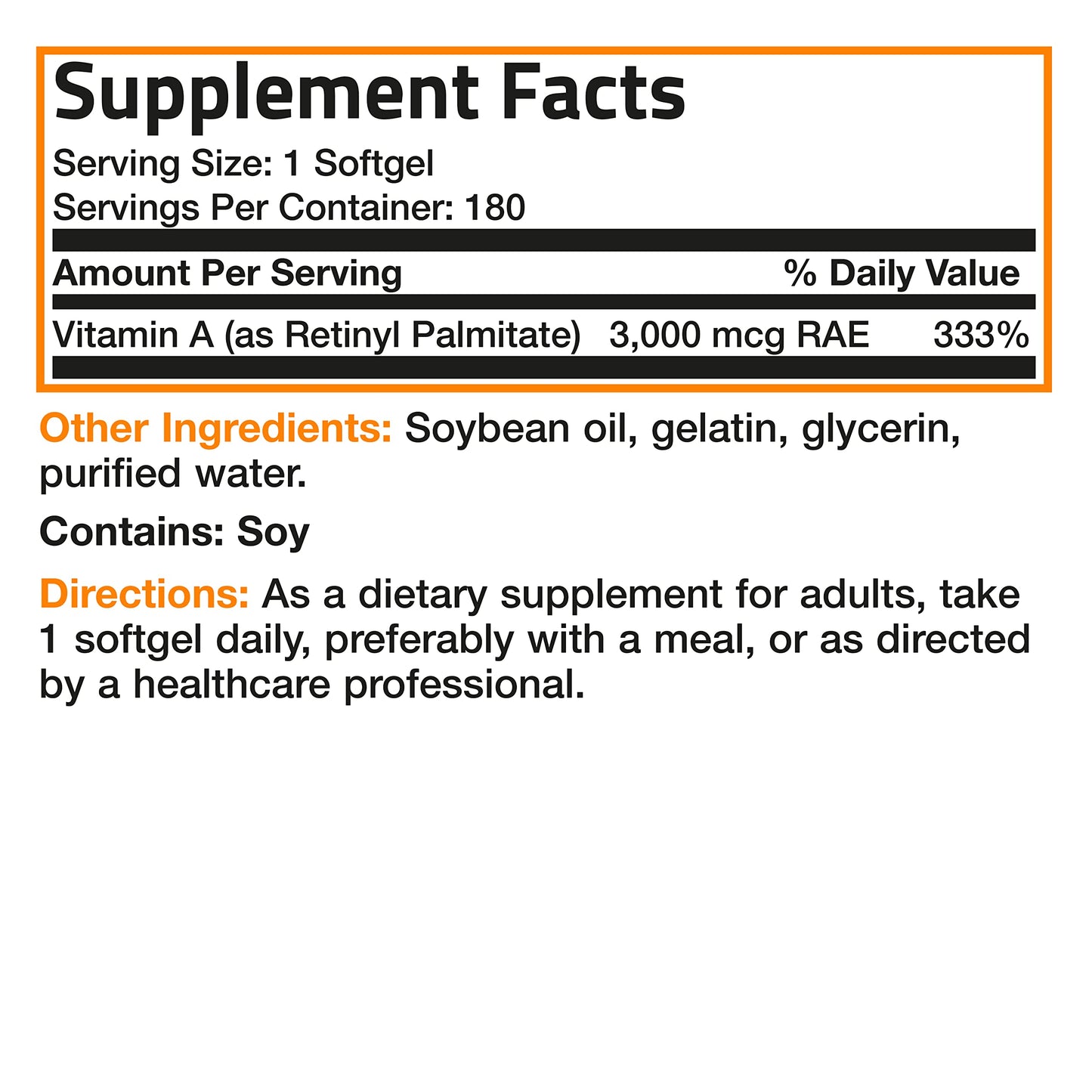 Bronson Vitamin A 10,000 IU Softgels, 180 Count