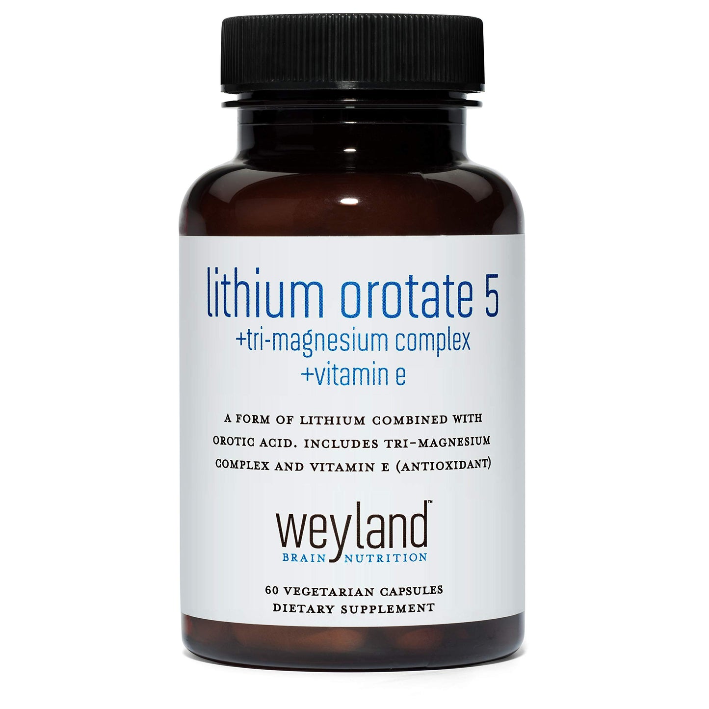 Weyland Brain Nutrition Lithium Orotate 5mg + Tri-Magnesium Threonate, Taurinate, Malate + Glycine + Vitamin E, 60 Capsules