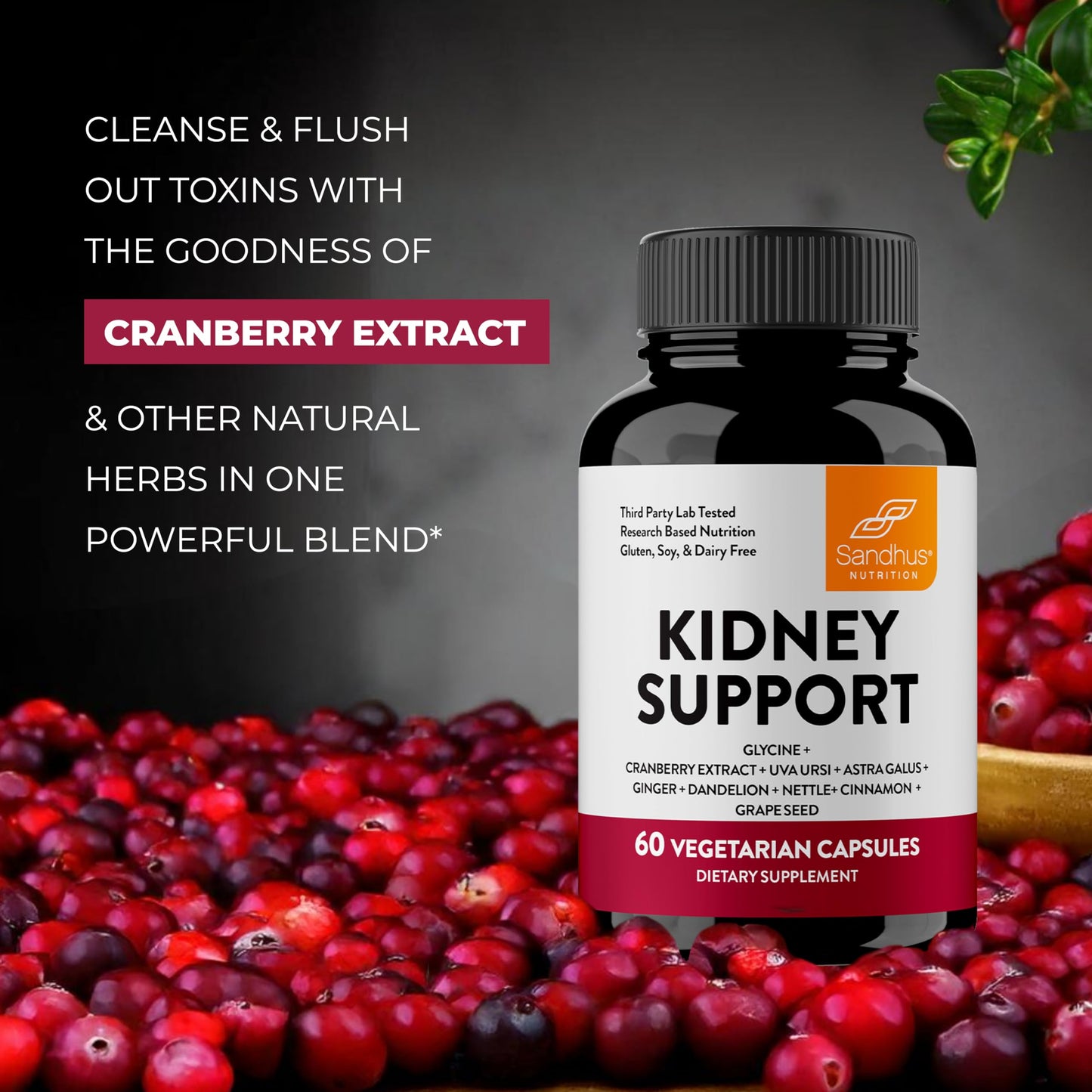 Sandhu's Kidney Cleanse Detox & Repair Support with Cranberry Extract Capsule, 180 Count
