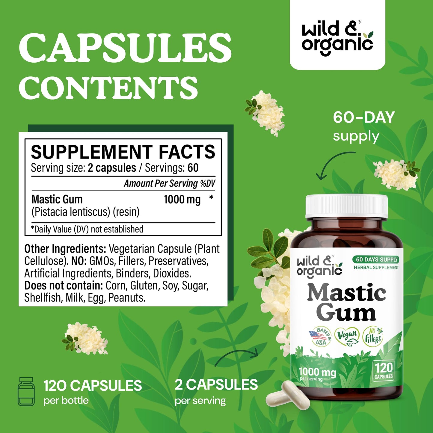 Wild & Organic Mastic Gum Capsules 1000 mg, 120 Capsules