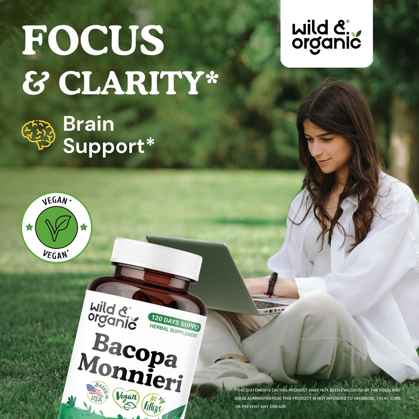 Wild & Organic Bacopa Monnieri Capsules 120 Count