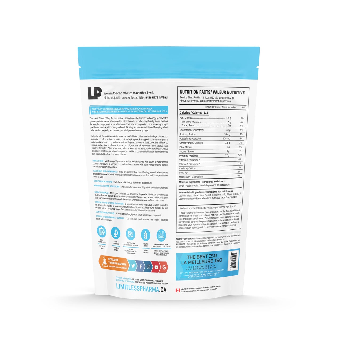 Limitless Pharma Pure Whey Isolate Protein Powder, 32 oz