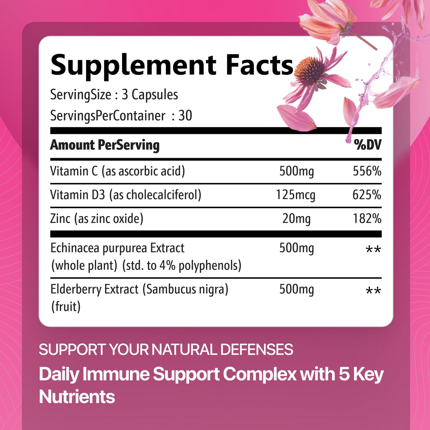 Rosabella Elderberry, Zinc & Vitamin D3 Capsules 90 Count