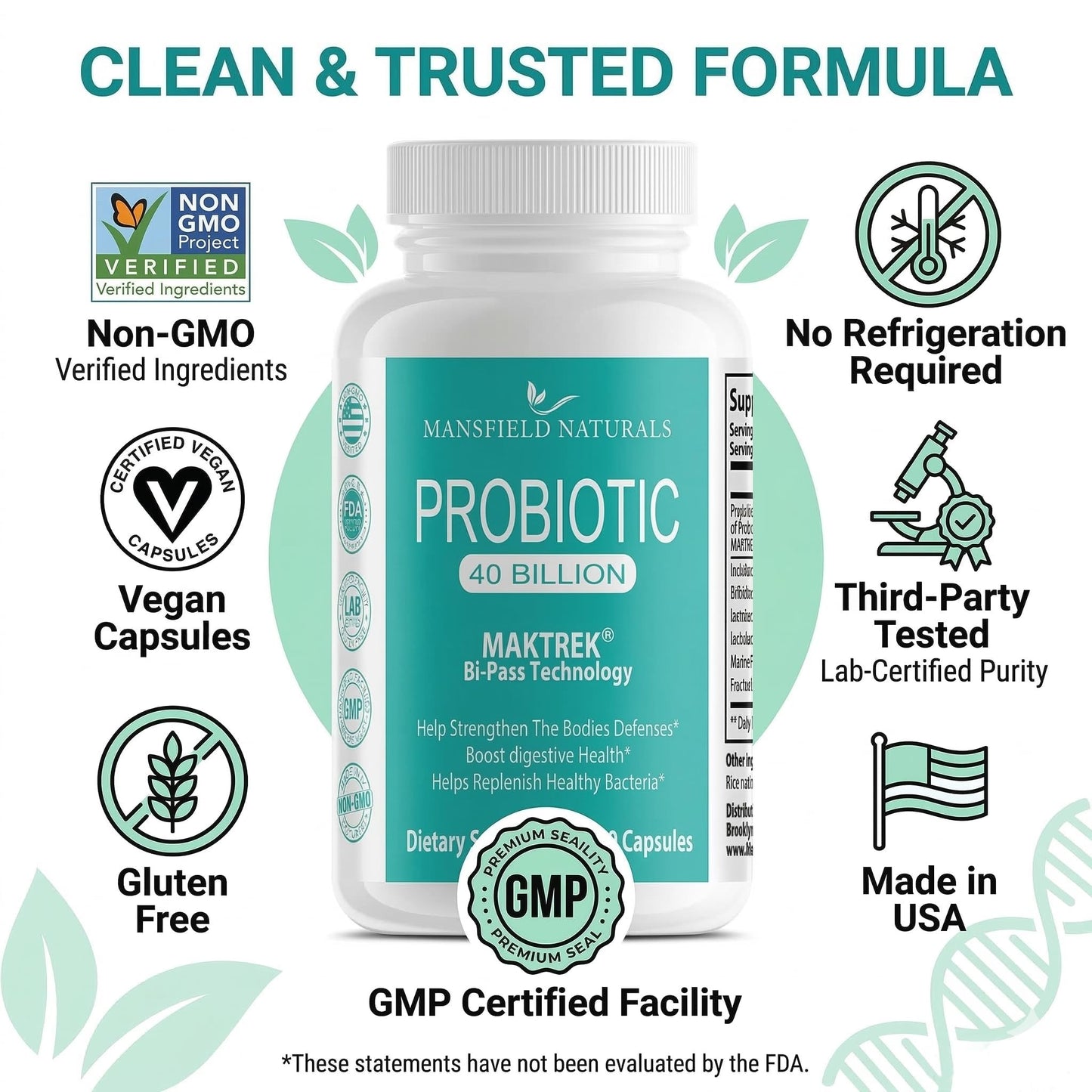 Mansfield Naturals Probiotic Supplement 40 Billion CFU Capsules 60 Count