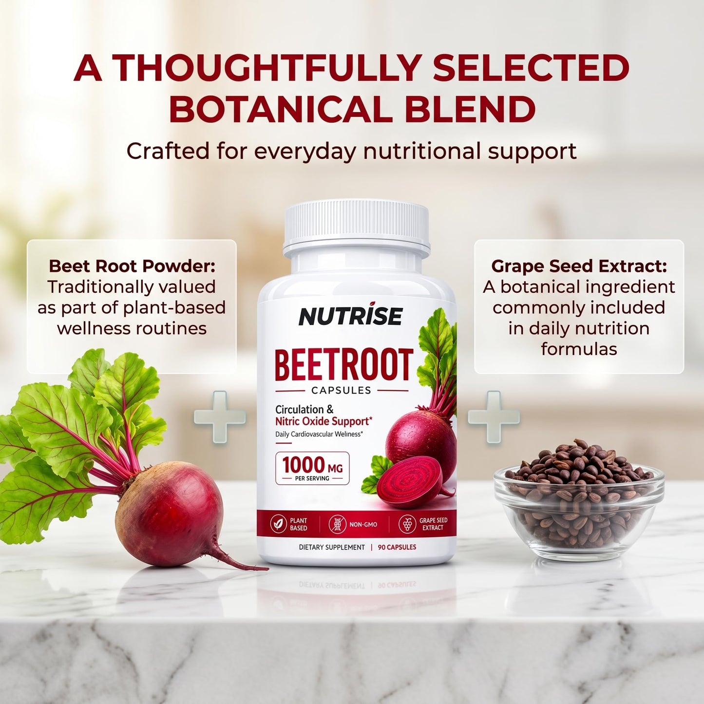 ONAISE NUTRISE Beetroot Capsules – Beet Root Powder with Grape Seed Extract, Non-GMO, 90 Capsules
